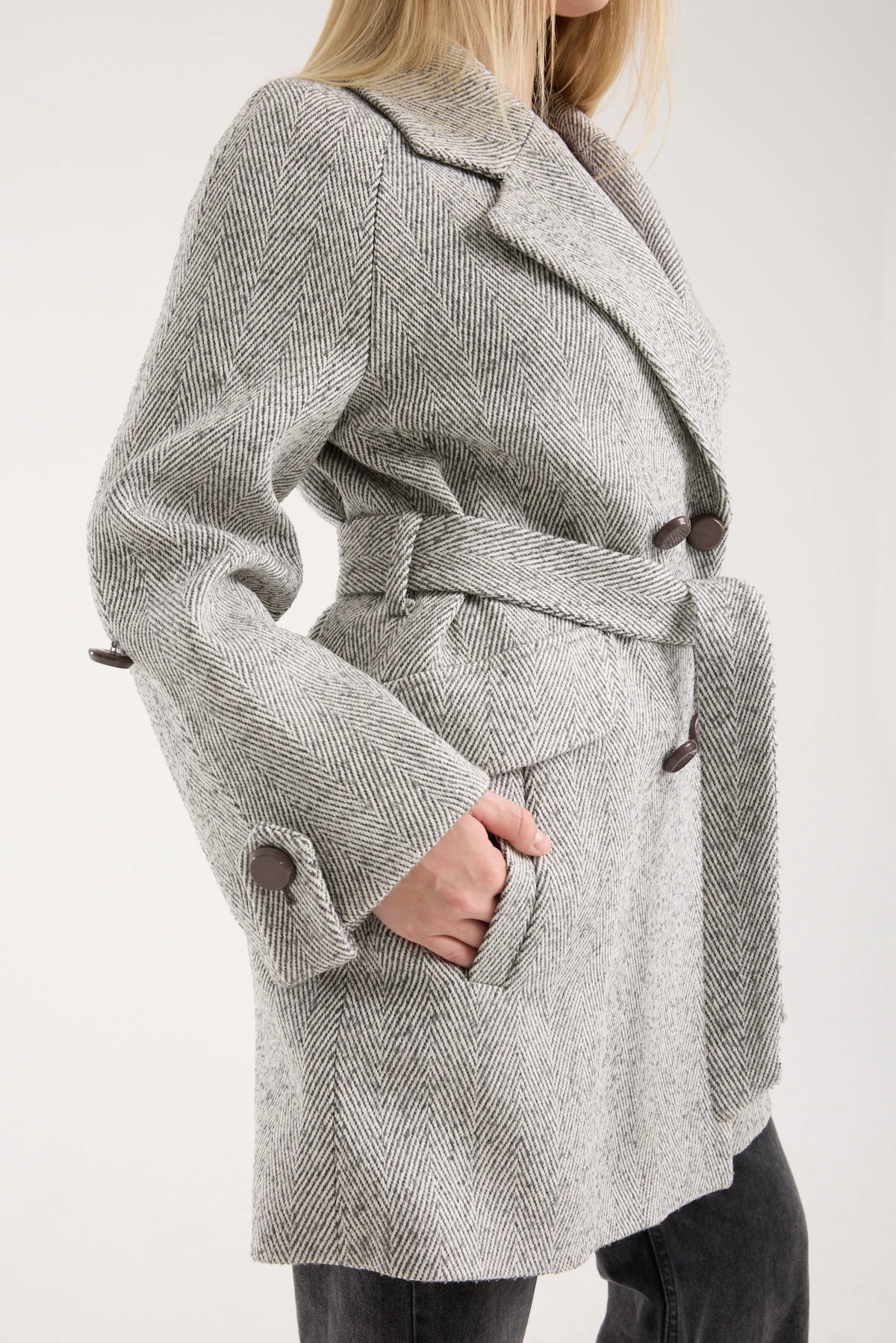 GRİ RENK BALIK SIRTI YÜN KABAN