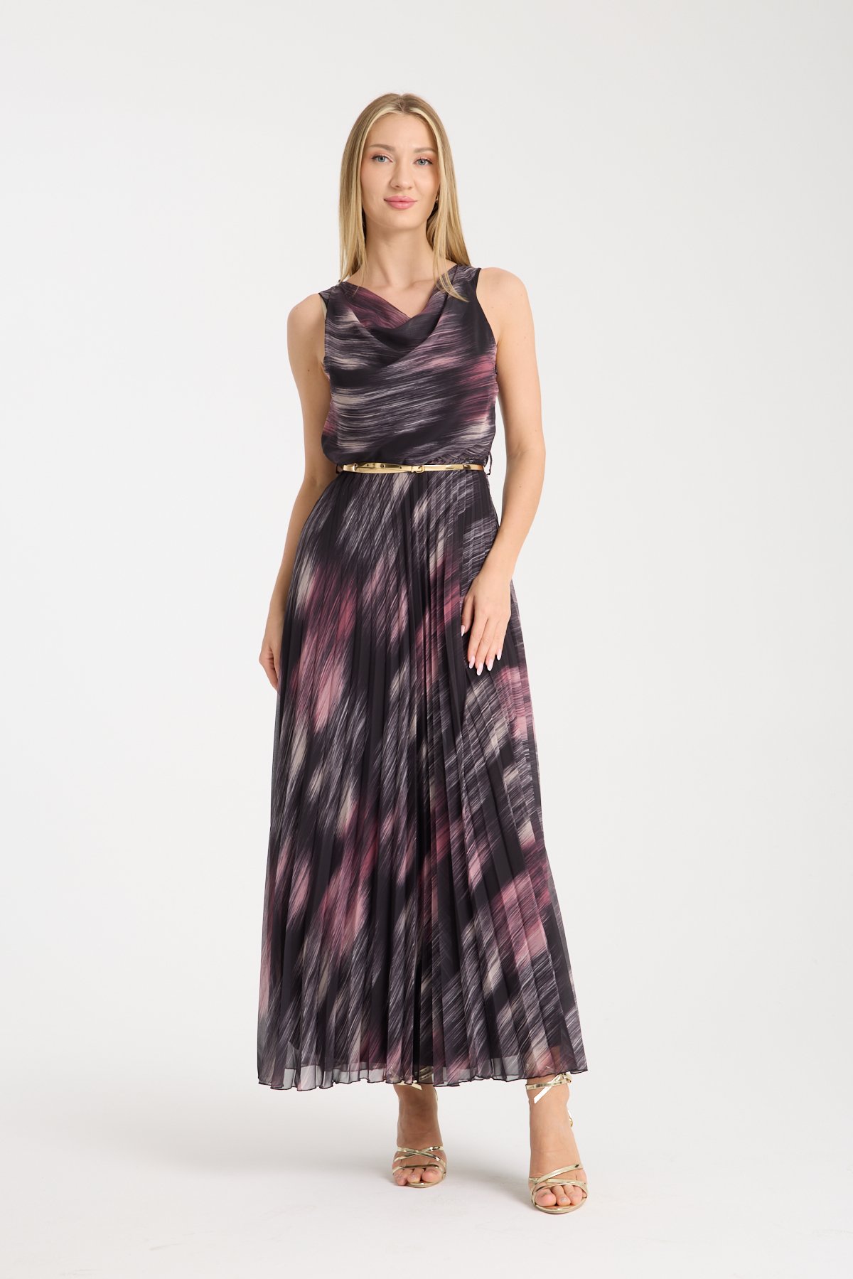 WHITE BLACK PLEATED DRESS