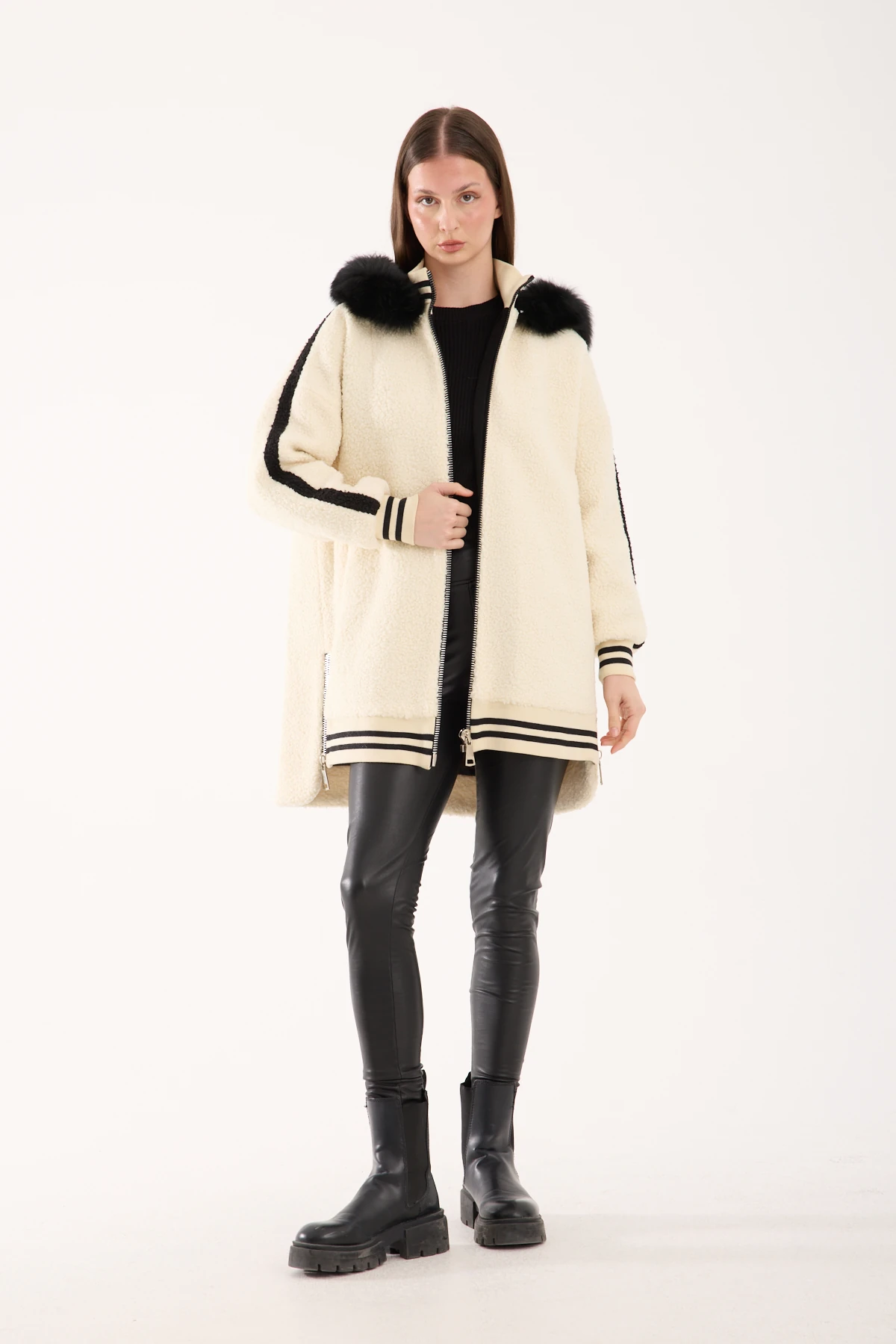 EKRU KÜRKLÜ KAPİŞON TEDY KABAN