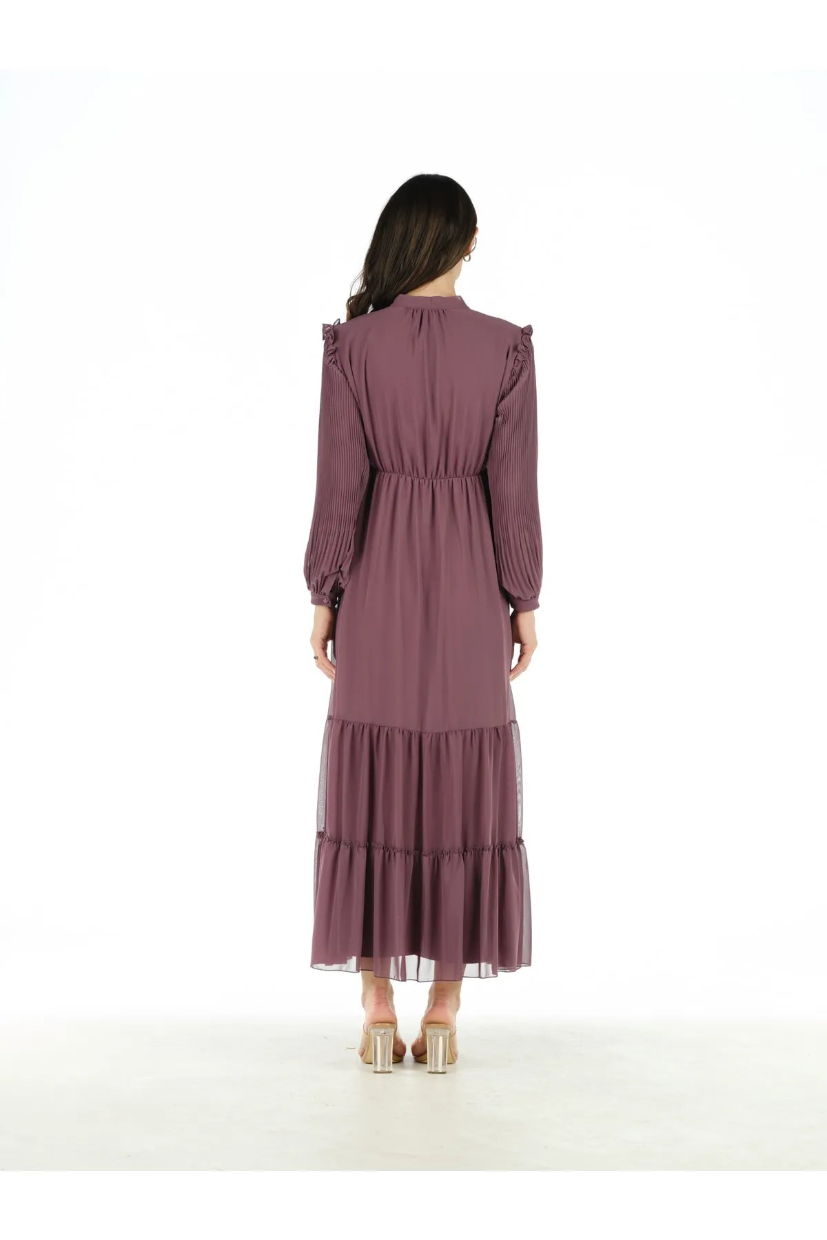 PURPLE DRESS WITH PLEATED SKIRT