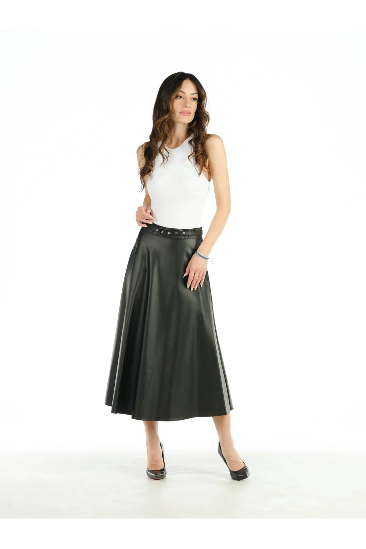 BLACK Faux Leather LONG SKIRT