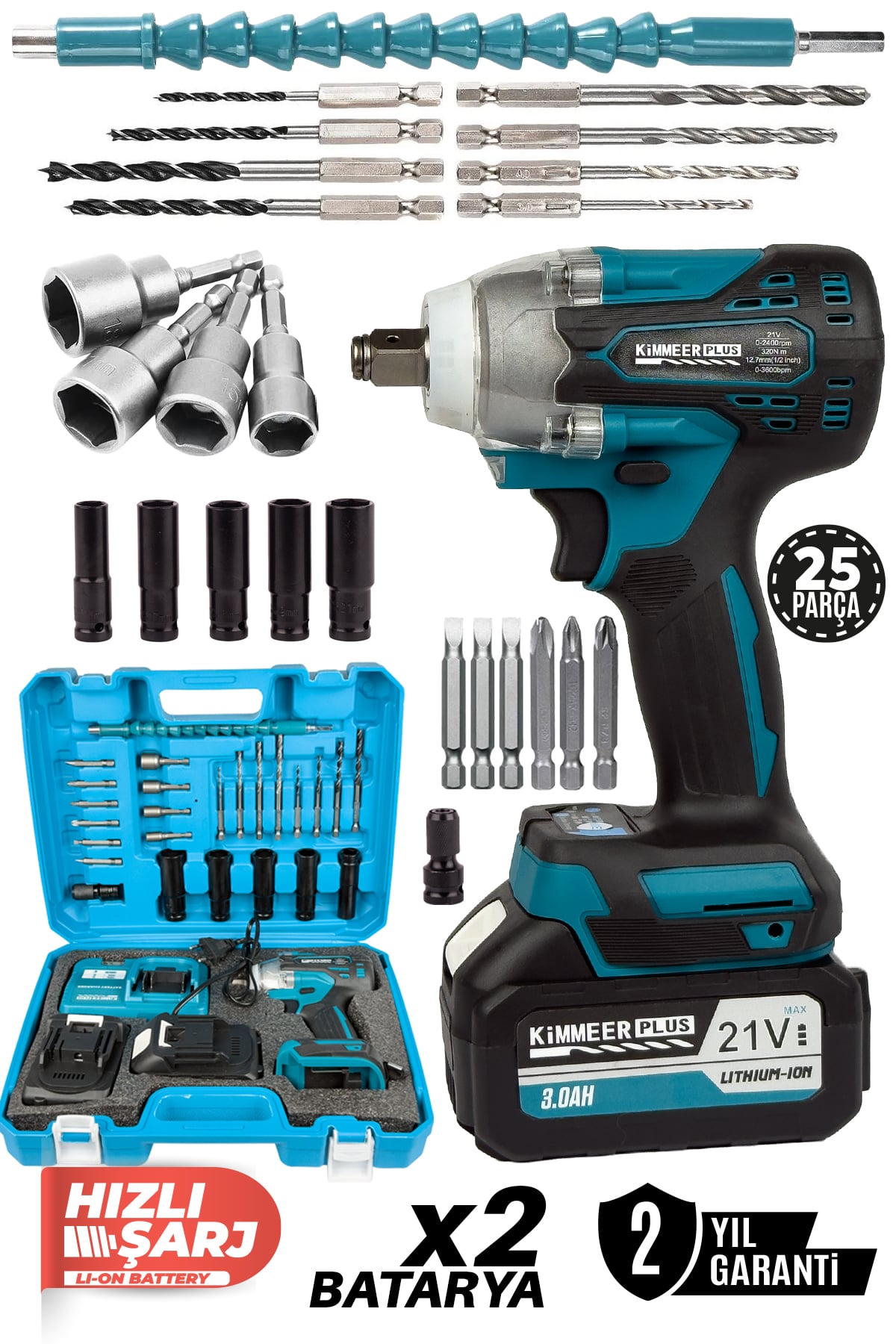 KİMMEER PLUS 58vf profesyonel somun sökme şarjlı darbeli matkap vidalama set