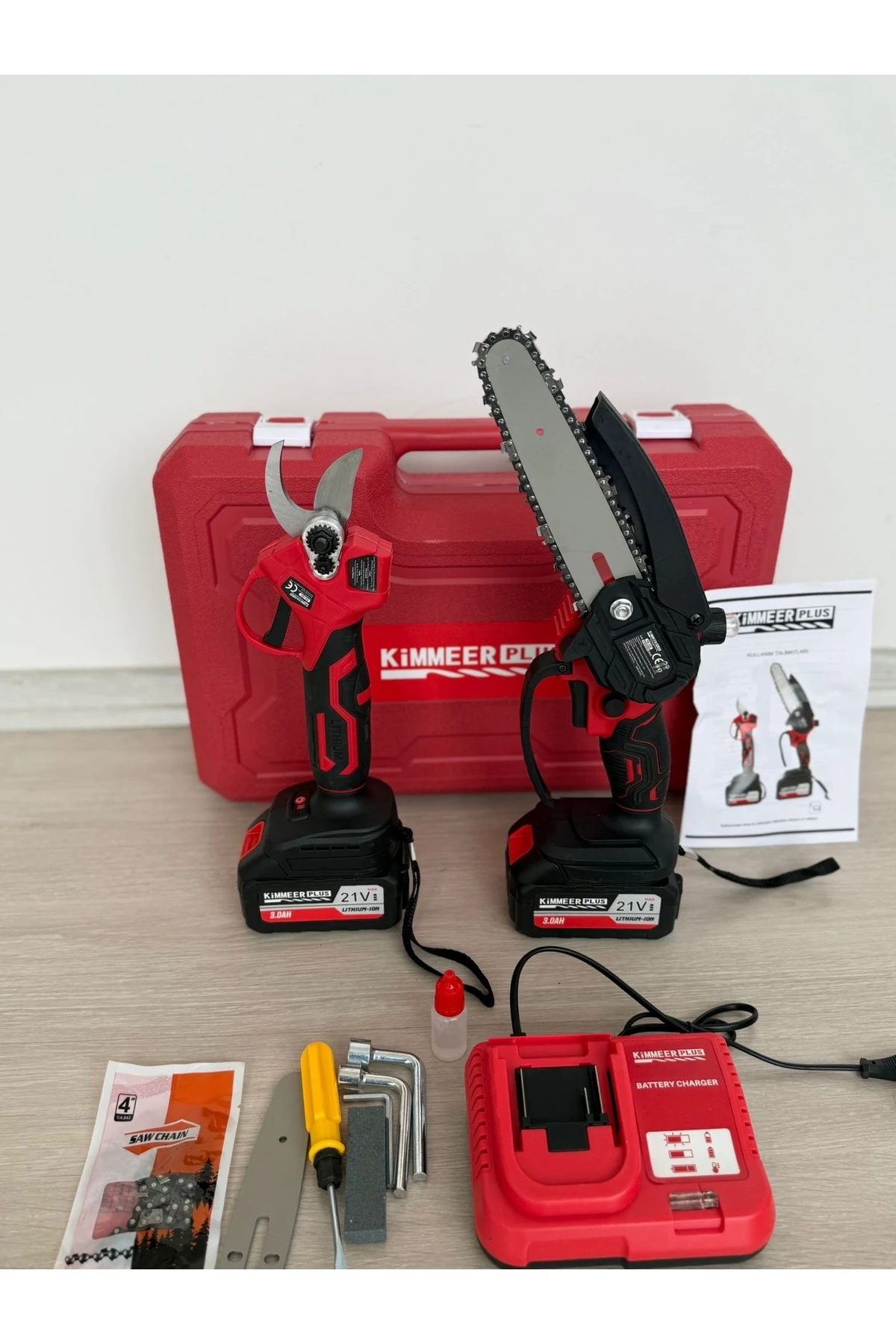 21v Çift Akülü Çelik Şanzıman Dal Budama Makası&kendinden yağlamalı Testeresi 2 Li Set