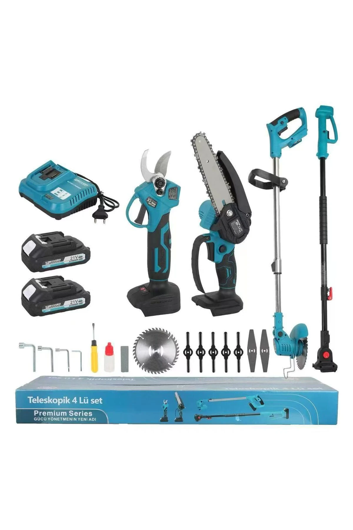 4LÜ bahçe seti akülü tırpan& testere& budama makası & uzatma kolu&21v 3AH batarya