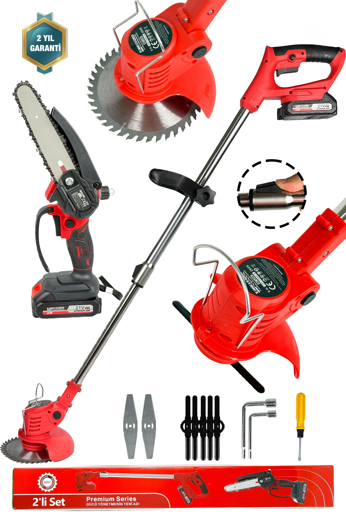 2'Li Set 21v Çift Akü Uzatmalı Kollu Çalı Ot Biçme Şarjlı Tırpan Ve Testere