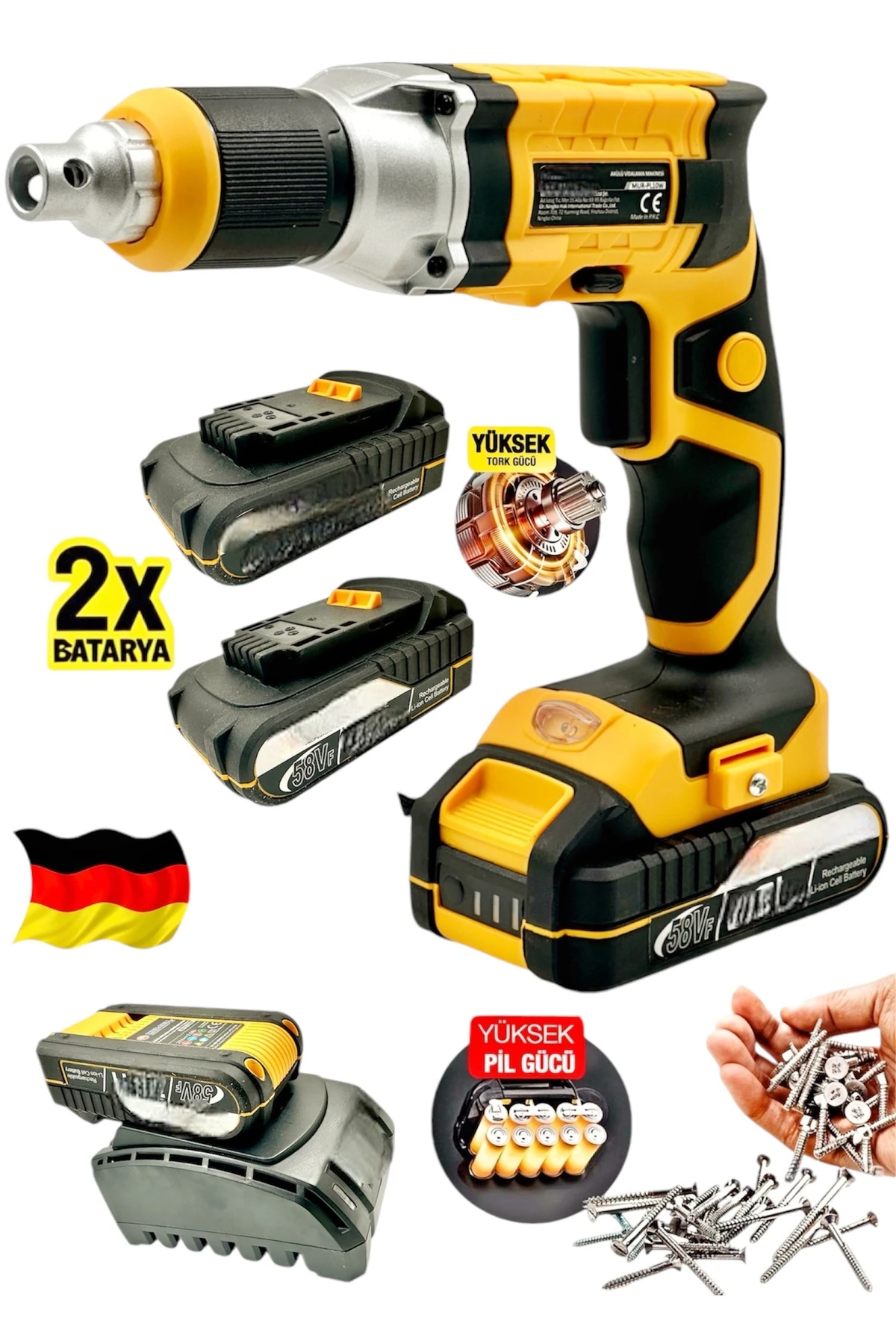 20 AH  Şarjlı Metal Şanzıman Otomatik Alçıpan Vidalama 2x Çift Akülü Hızlı Şarjlı Alçıpan Vidalama