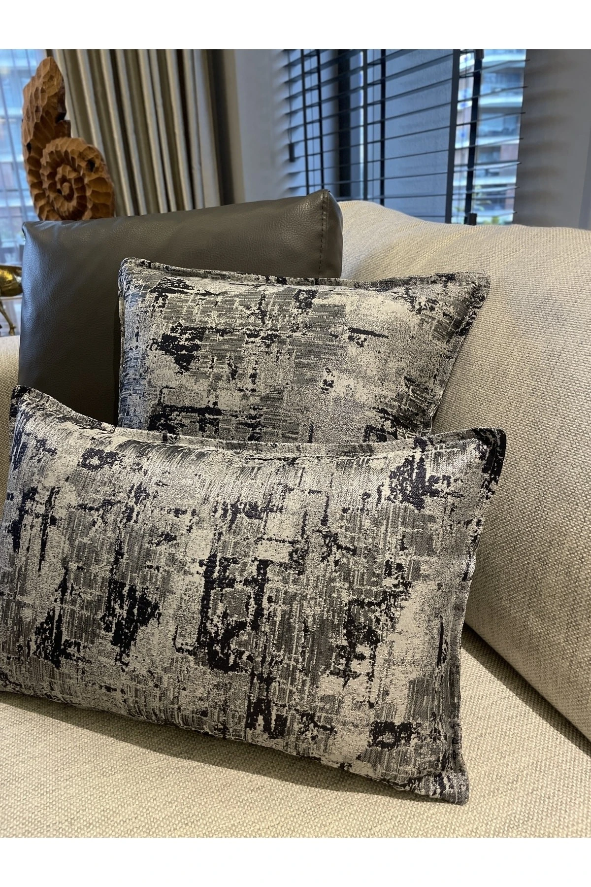 Lacivert Gümüş Salon Kırlent Kılıfı