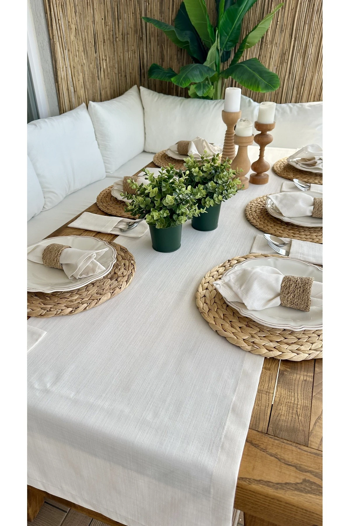 Keten Dokulu Ekru Runner