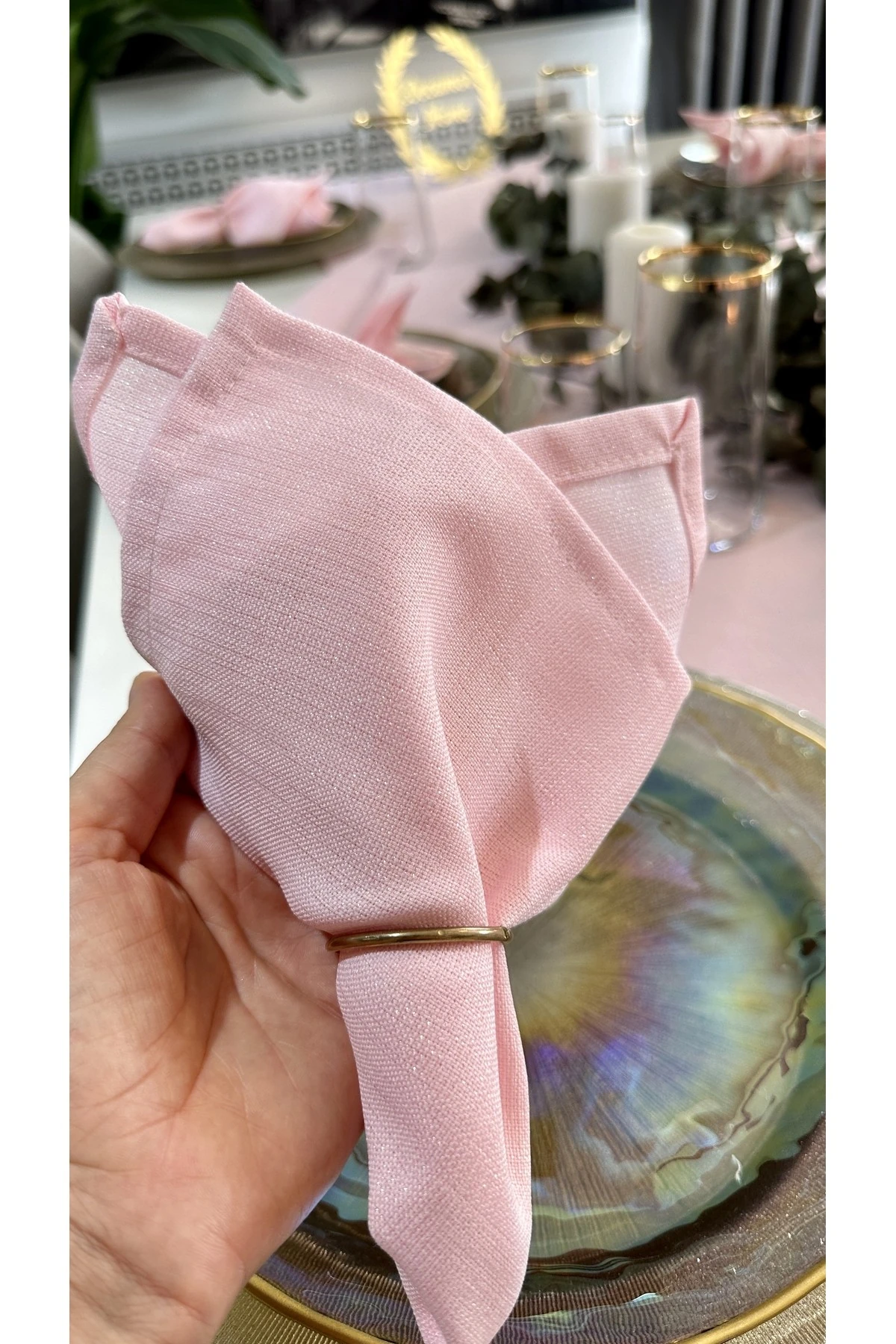 Keten Dokulu Simli Şeker Pembe Runner