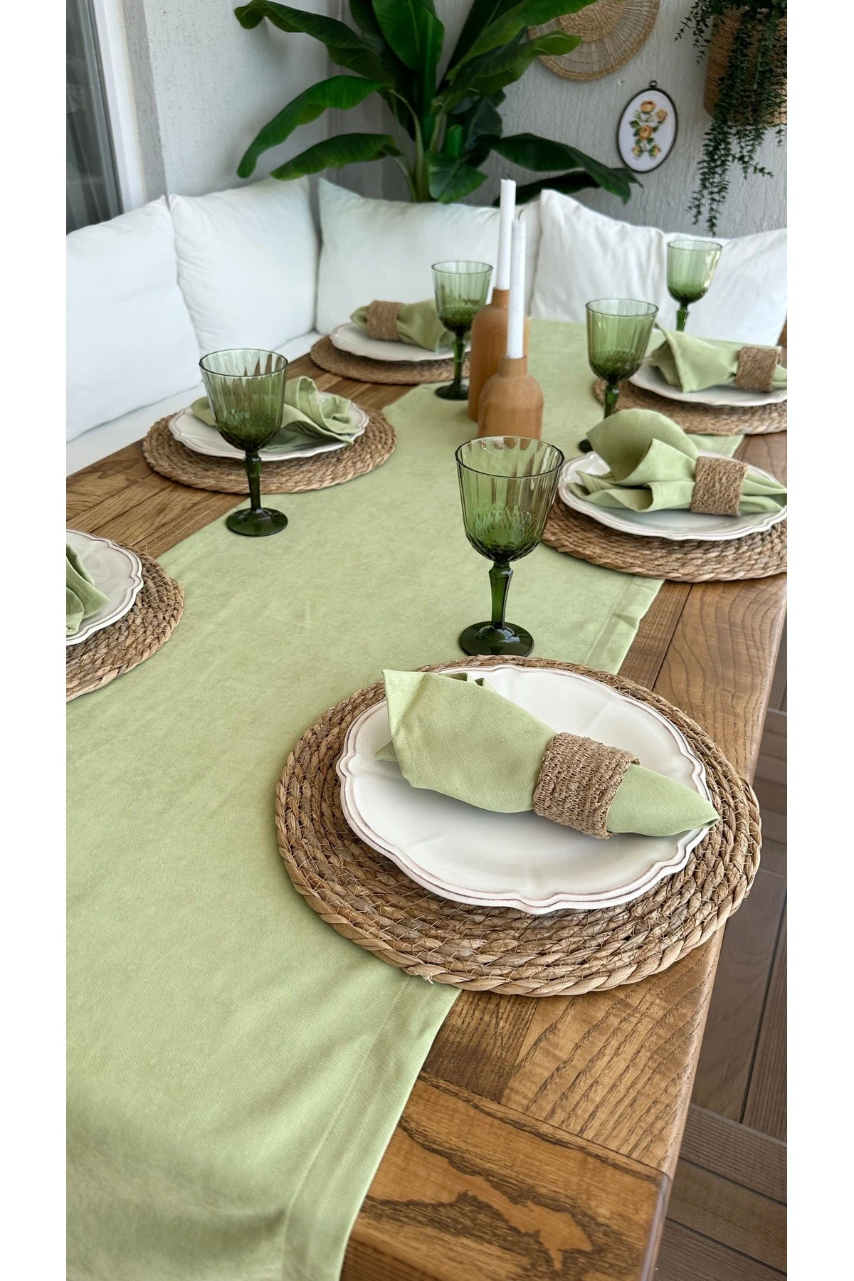 Kadife Dokulu Dertsiz, Leke Tutmaz Fıstık Yeşil Runner