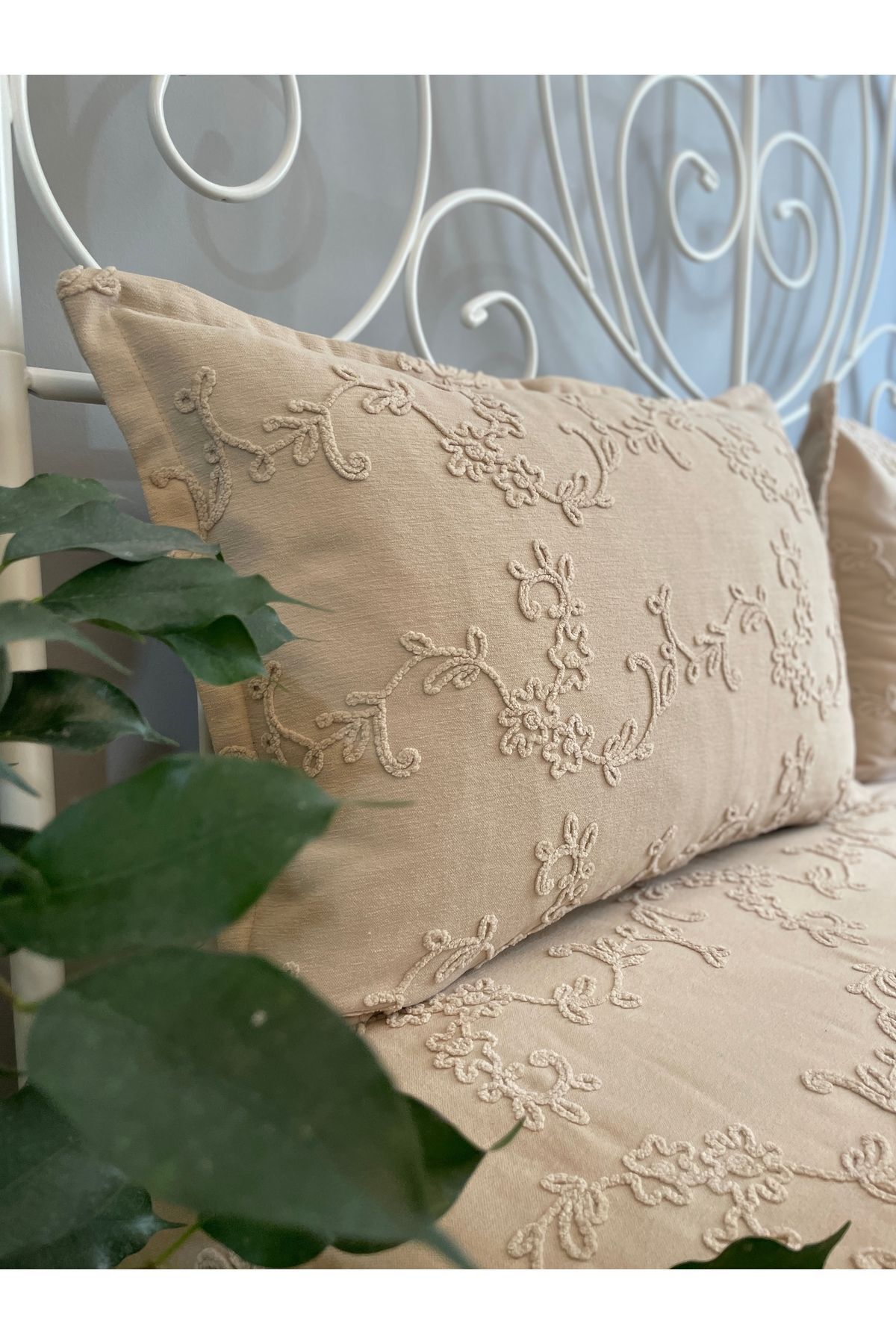 Nakışlı Yatak Örtüsü Pike Seti İşleme Detaylı Çok Amaçlı Örtü Çift Kişilik