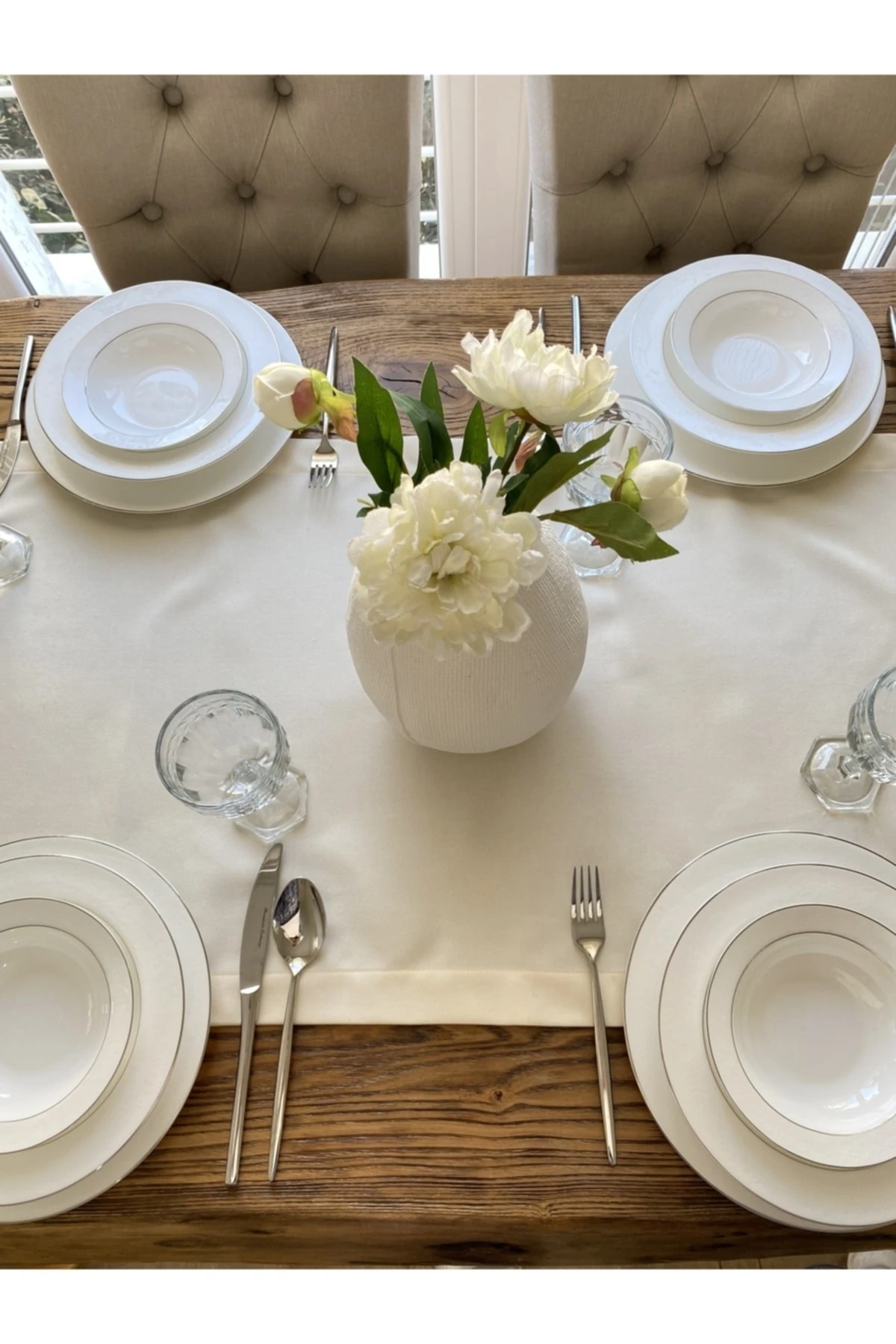 Kadife Dokulu Dertsiz Ekru Runner