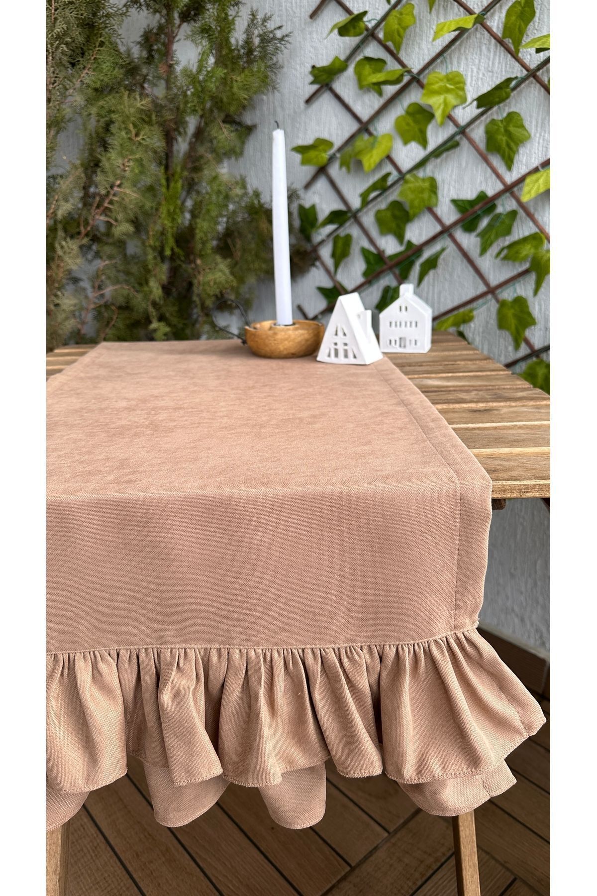 Çift Kat Fırfırlı Vıntage Kahverengi Runner