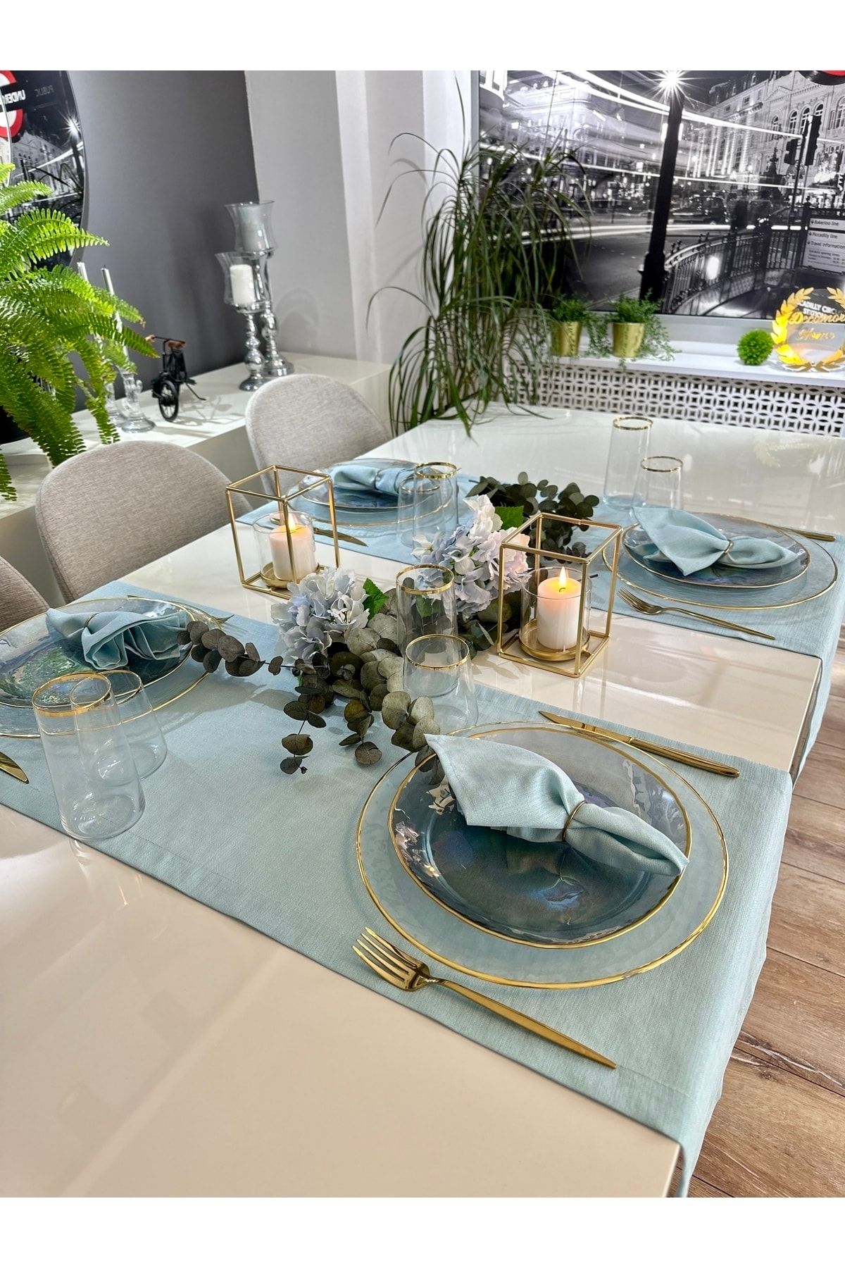 Keten Dokulu Simli Mint Yeşili Dertsiz Runner