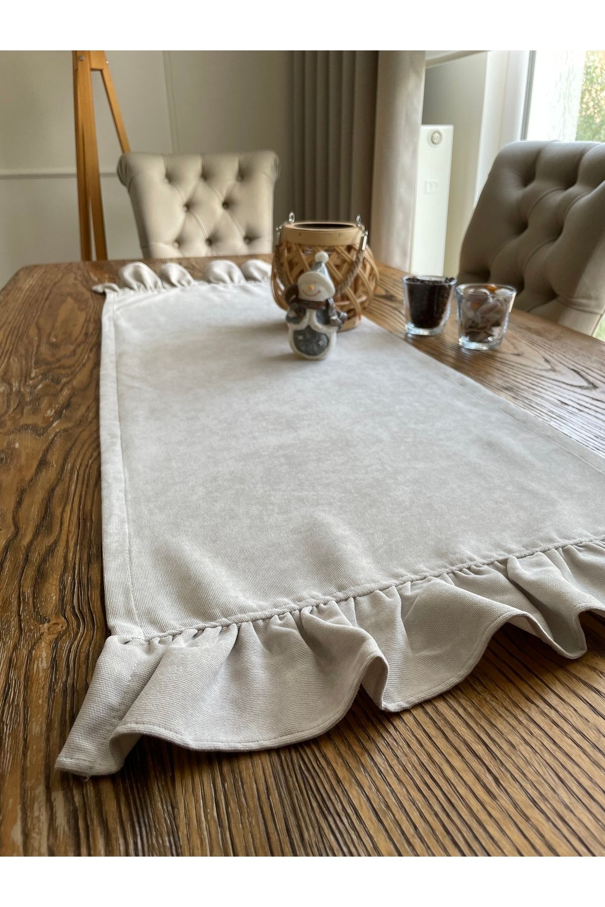 Taş Rengi Fırfırlı Dekoratif Vintage Runner