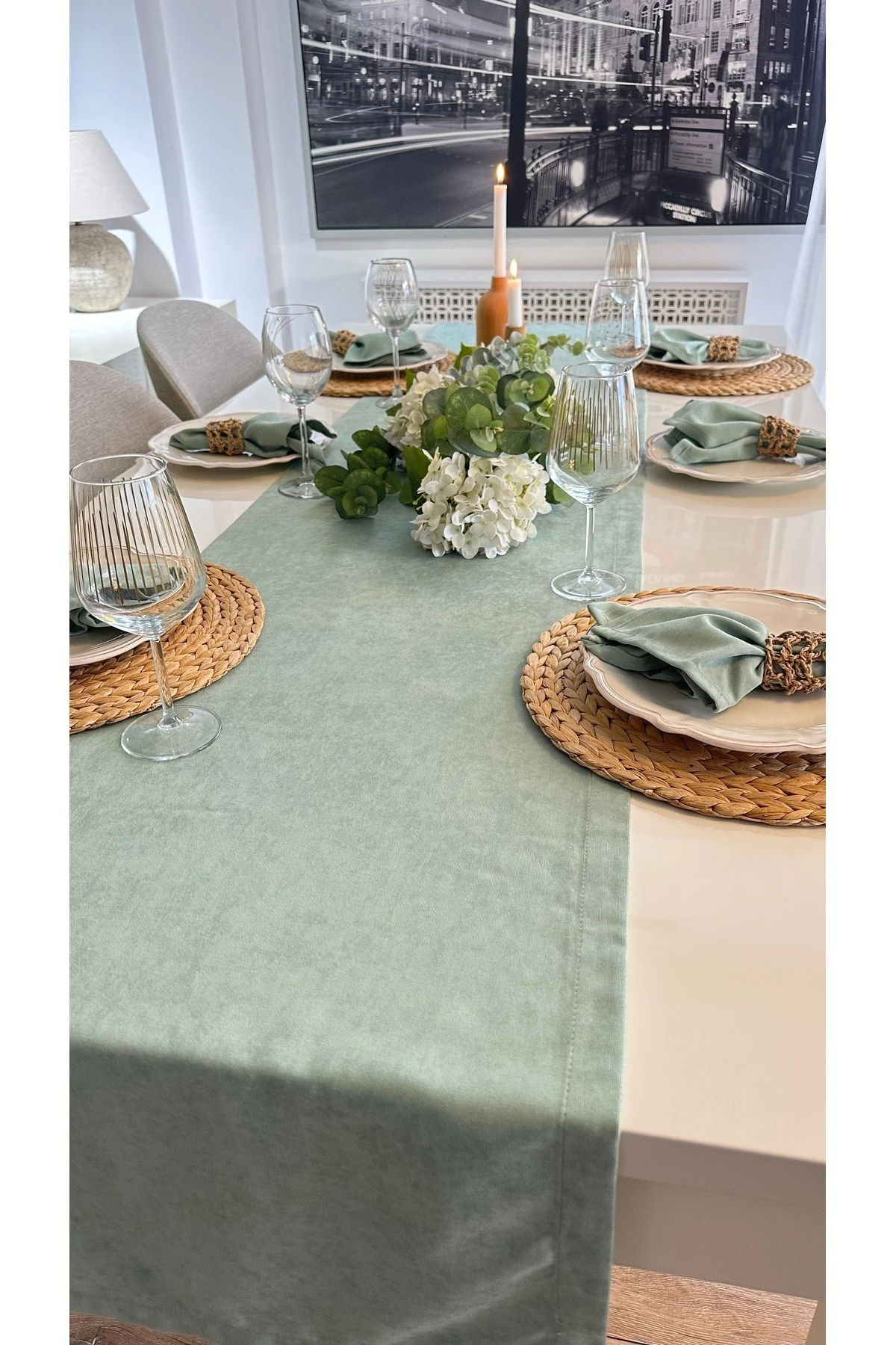 Kadife Dokulu Dertsiz Çağla Yeşil Runner