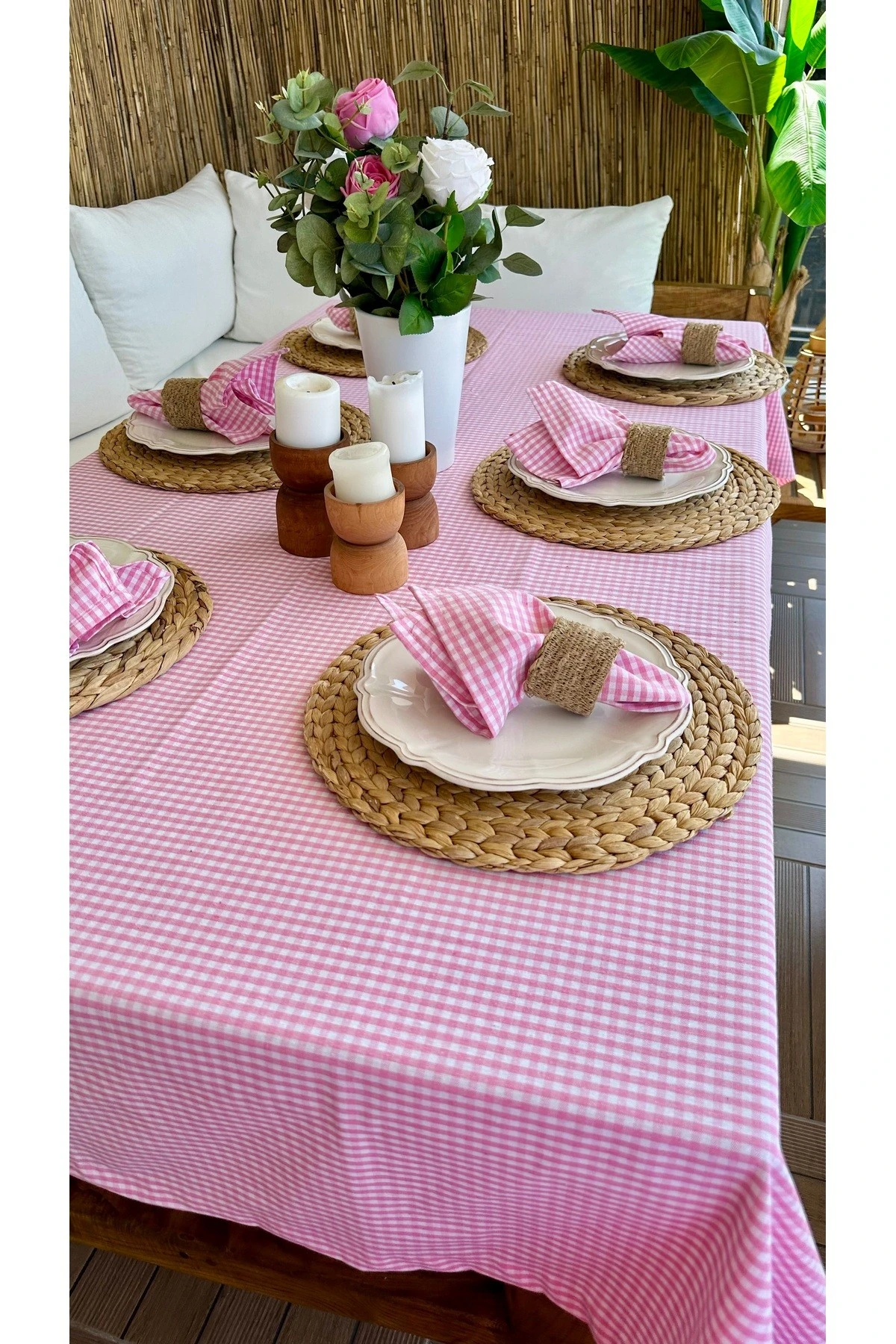 Pötikareli Keten Dertsiz Masa Örtüsü Düz Model