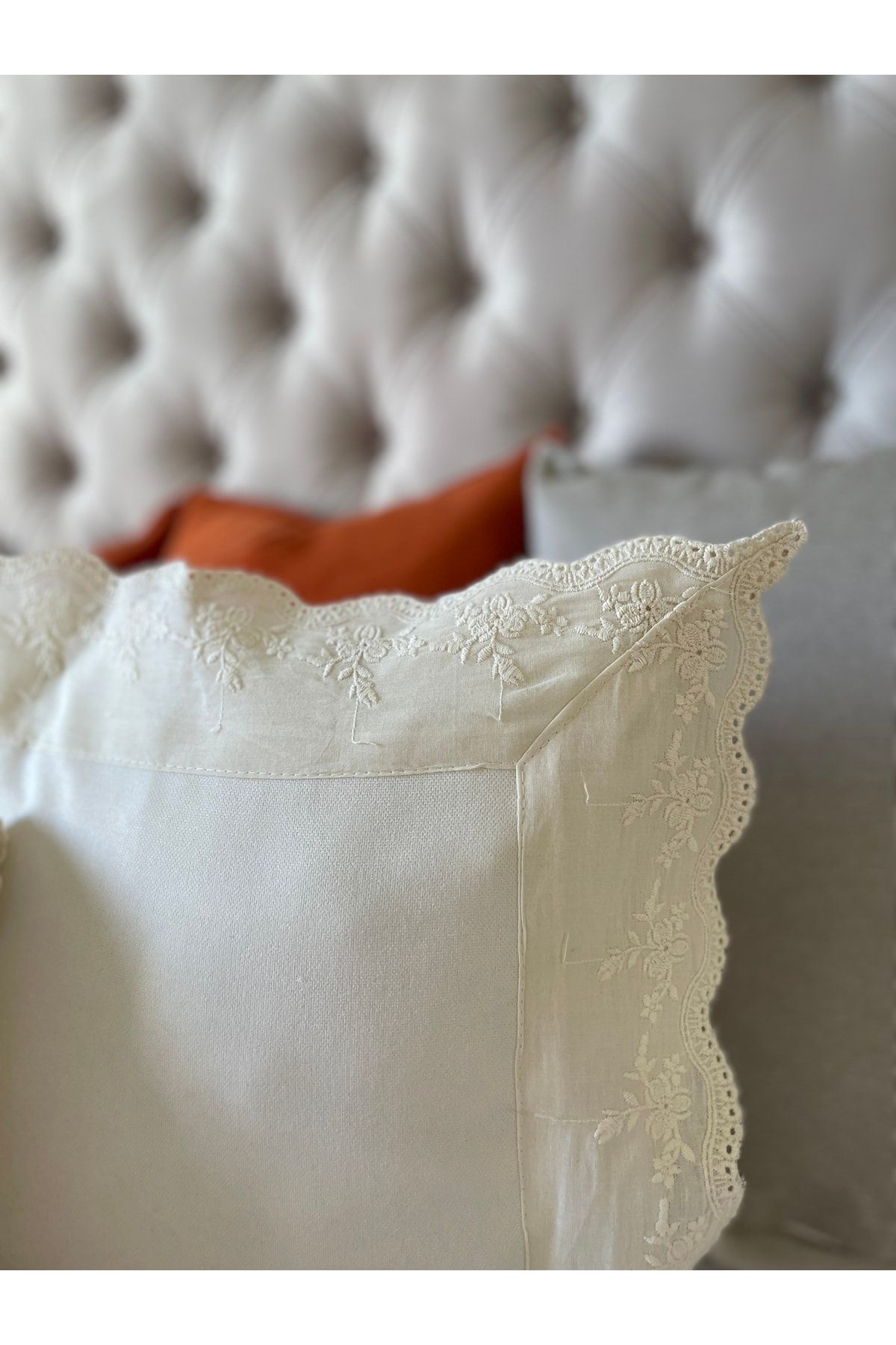 Fisto Detaylı Ekru Rengi Kırlent Kılıfı Bohem Kırlent Kılıfı