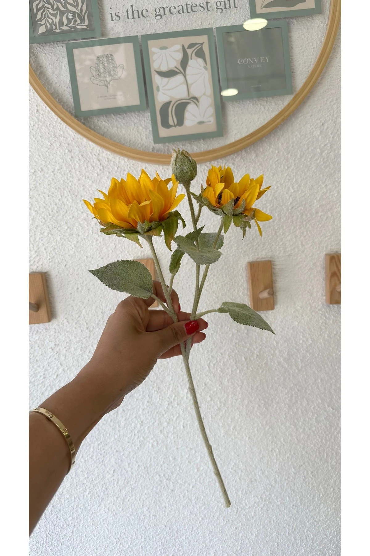 1. Kalite Yapay Ayçiçeği Dalı 45 cm