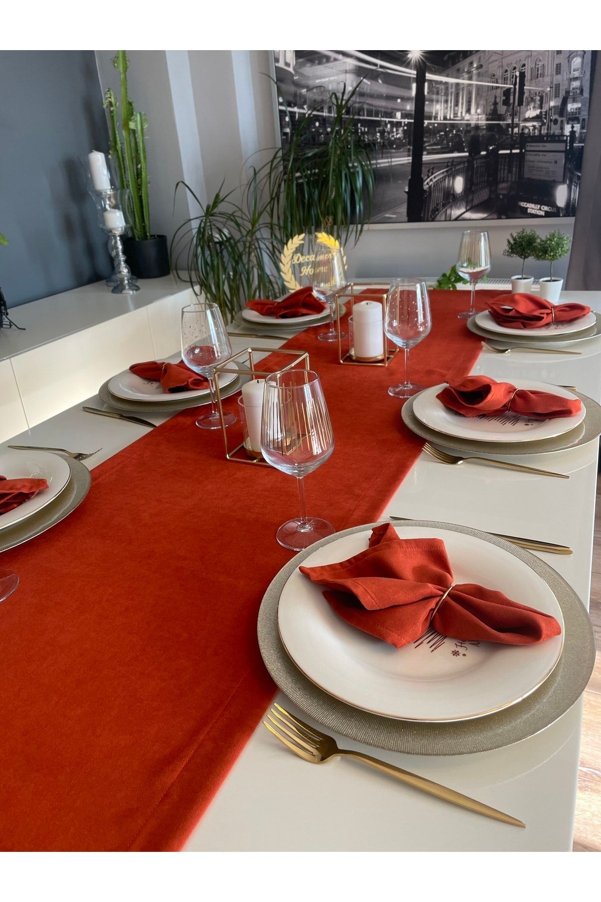 Soft Kumaş Dertsiz Tuğla Rengi Koyu Kiremit Uzun Runner