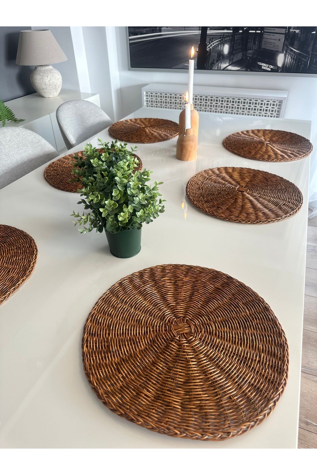 Temizliği Kolay Kahverengi Rattan Amerikan Servis 6 Ad