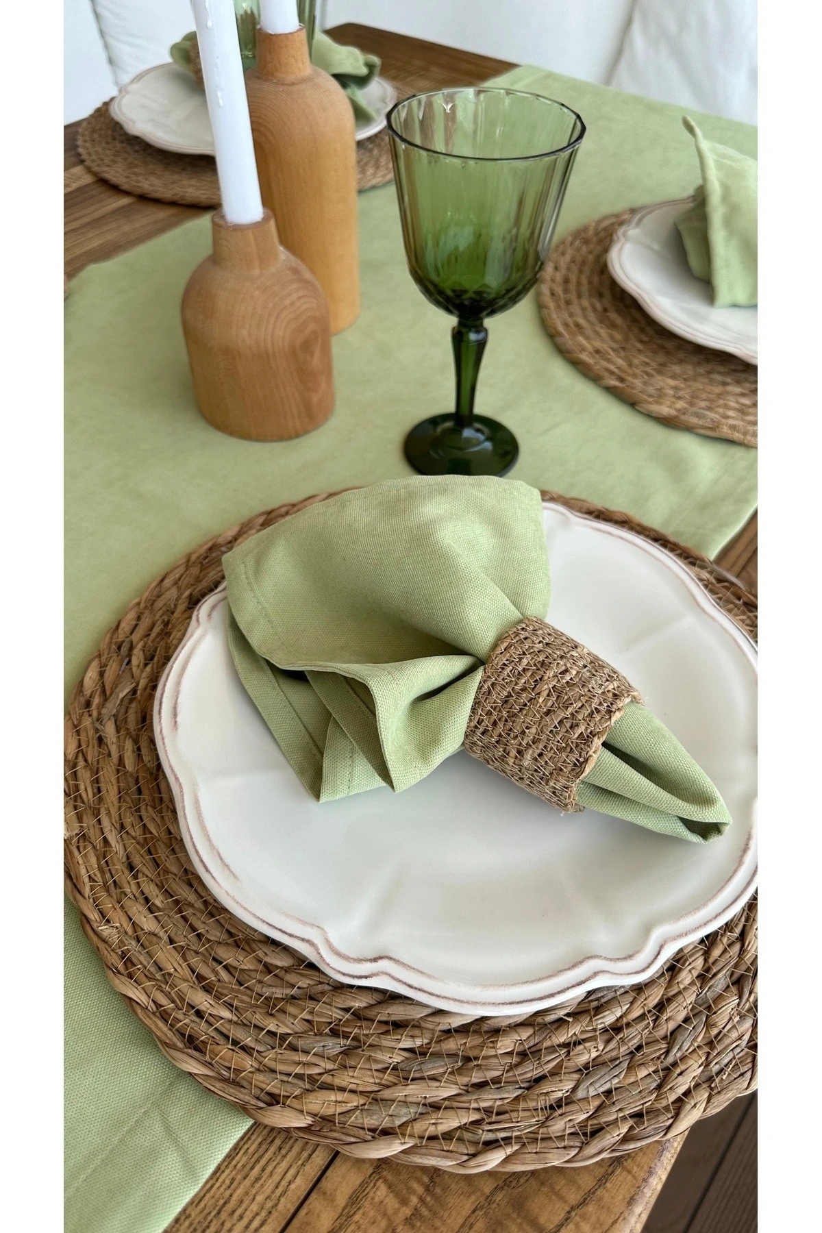 Kadife Dokulu Dertsiz Fıstık Yeşili Peçete 6 adet