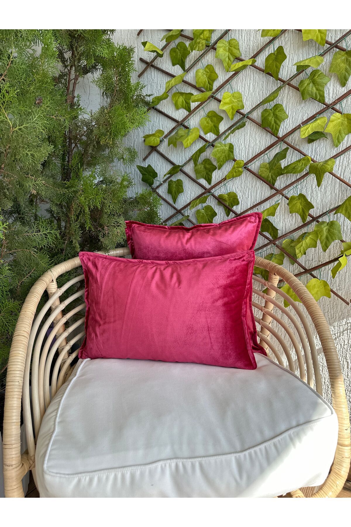 İthal Kadife Düz Kırlent Kılıfı - Pembe
