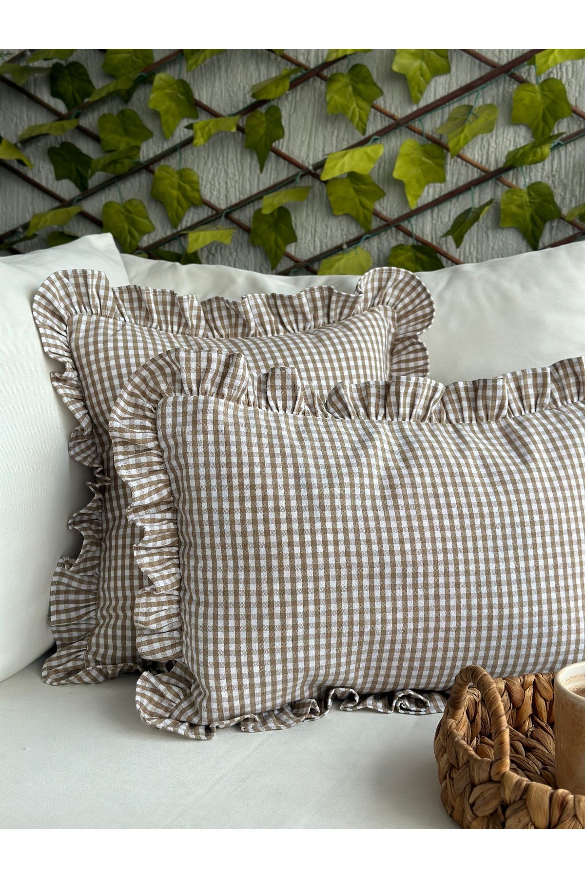 Pamuk Keten Mini Pötikare Fırfırlı Kırlent Kılıfı