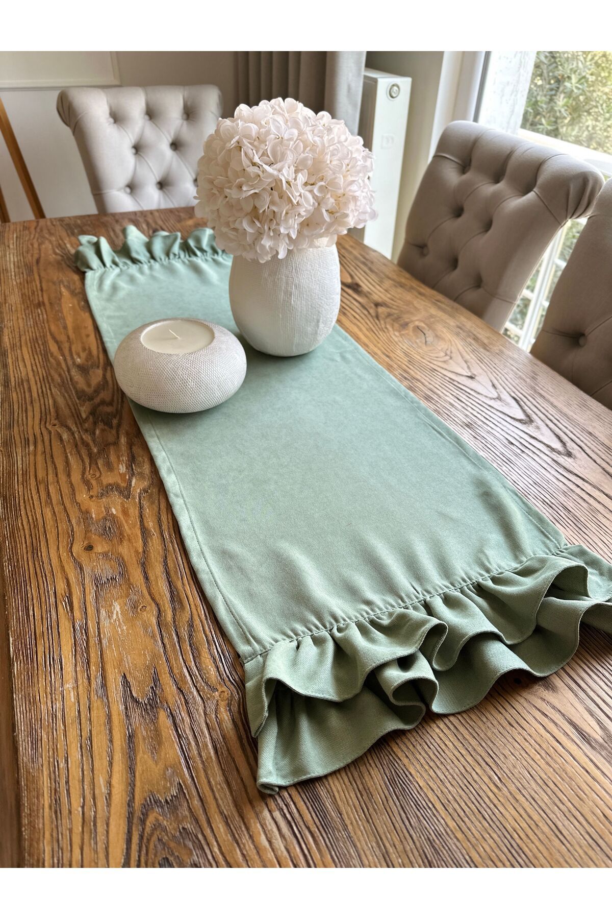 Çift Kat Fırfırlı Vintage Sehpa Runner 40x80 cm