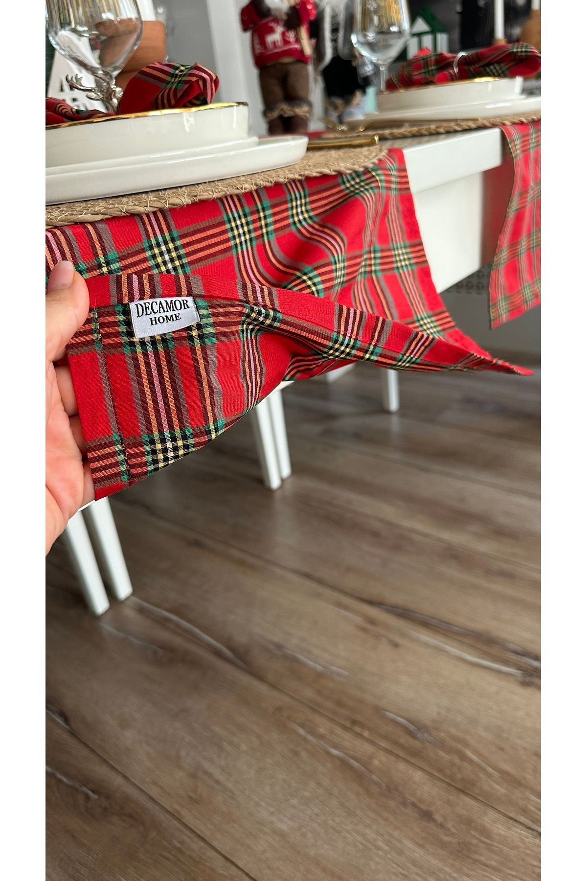 Ekose Desen Pamuklu Kısa Runner Yeni Yıl Runner