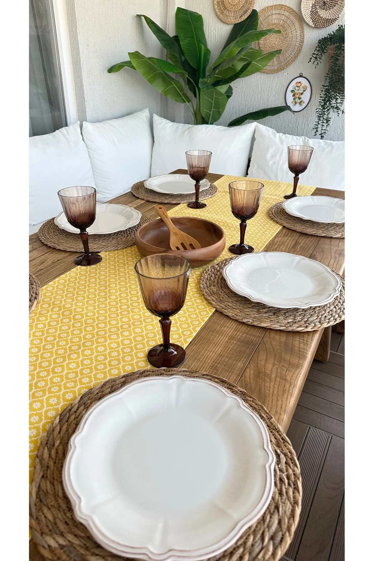 Sarı Papatya Desenli Leke Tutmaz, Sıvı Geçirmez Runner