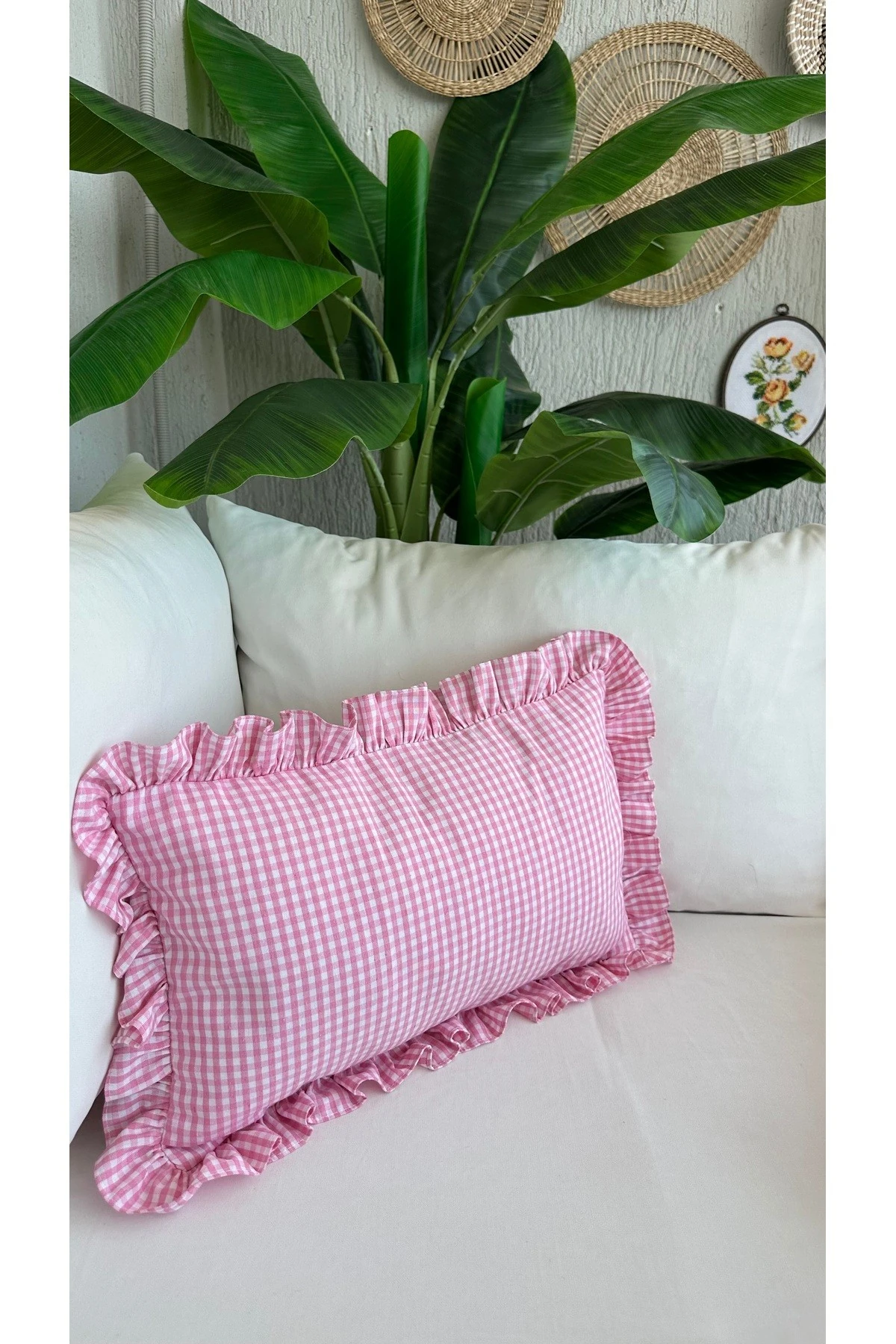 Pamuk Keten Mini Pötikare Fırfırlı Kırlent Kılıfı - 5