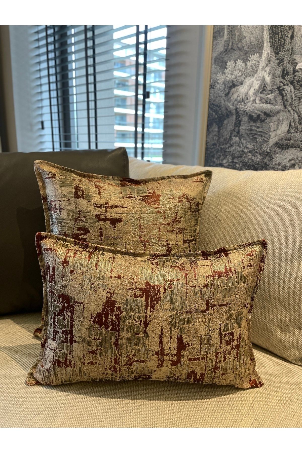 Gold Bakır Detaylı Kırlent Kılıfı