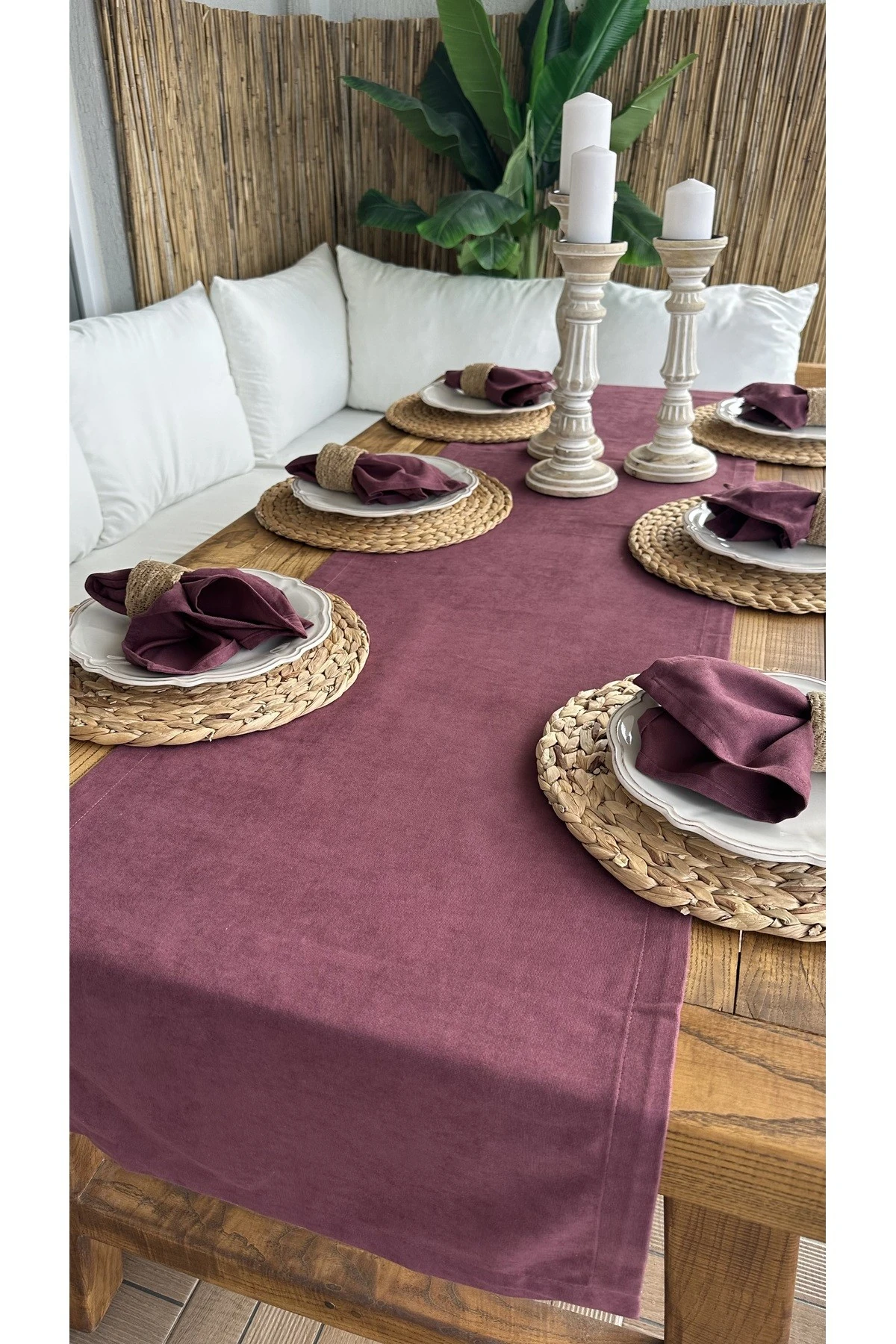 Kadife Dokulu Dertsiz Mürdüm Runner