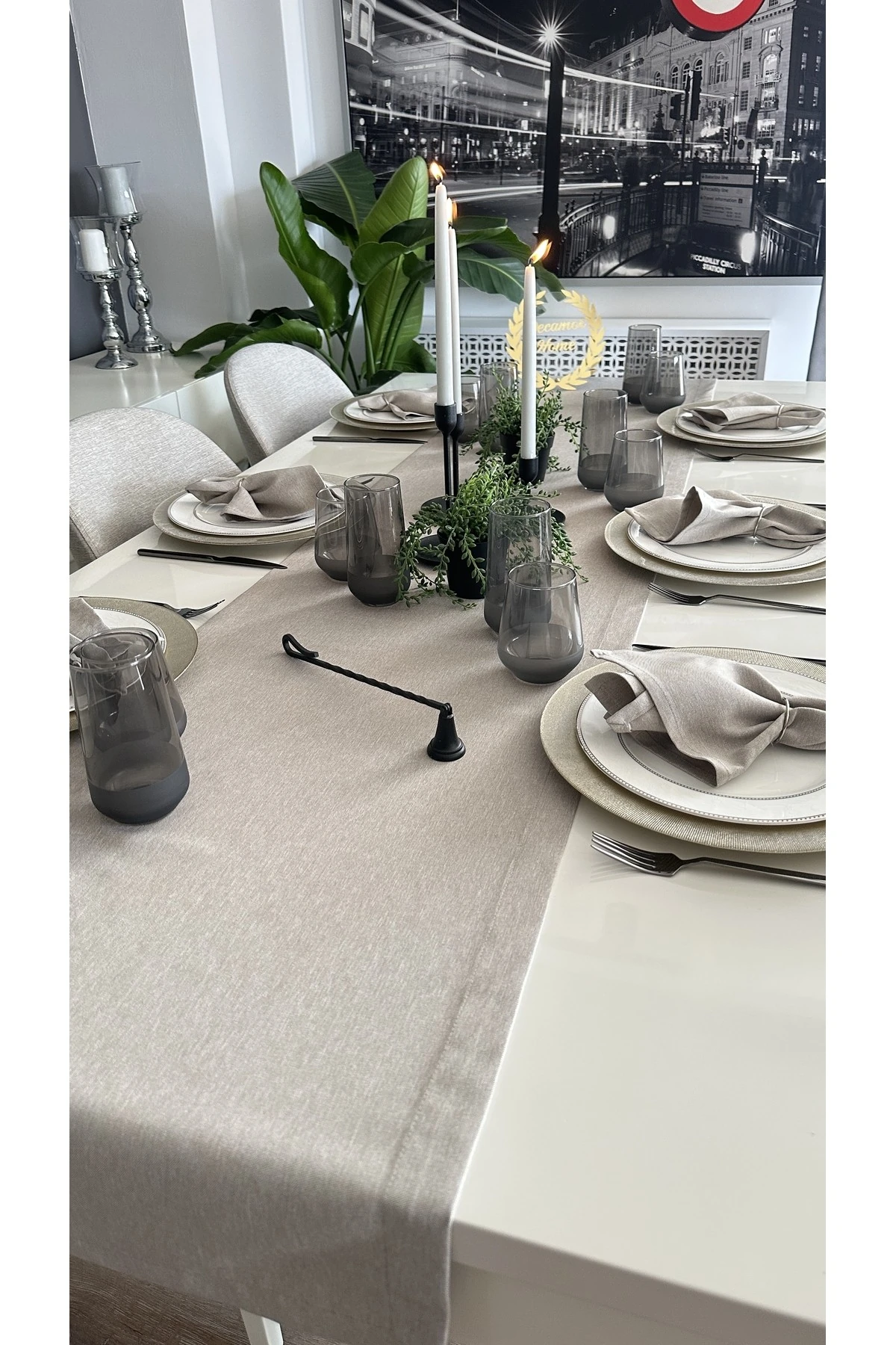 Thick Linen Bej Dertsiz Uzun Runner