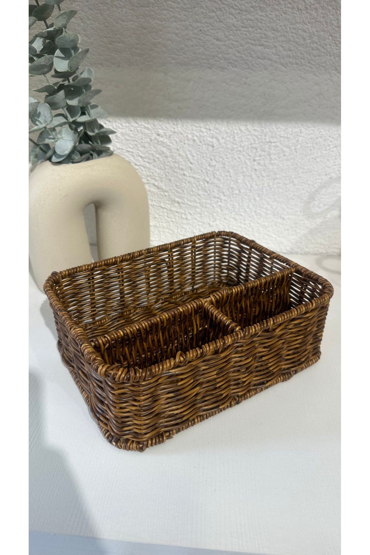 Rattan Kahverengi Bölmeli Organizer Düzenleyici