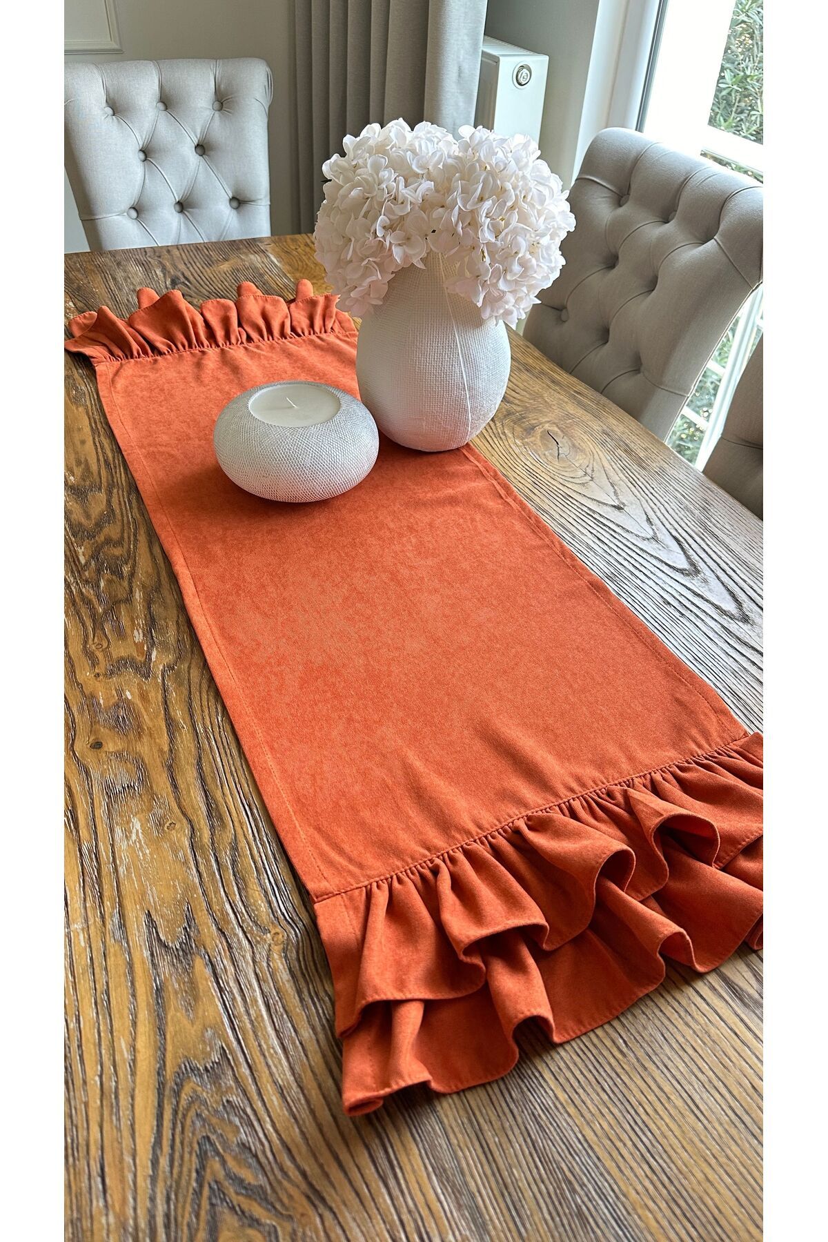 Vintage Kiremit Turuncu Çift Kat Fırfırlı Runner