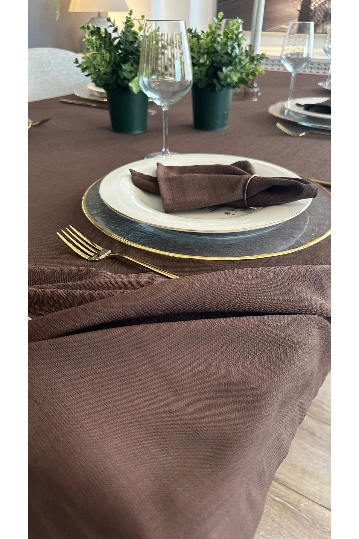 Keten Dokulu Dertsiz Masa Örtüsü Düz Model - 6