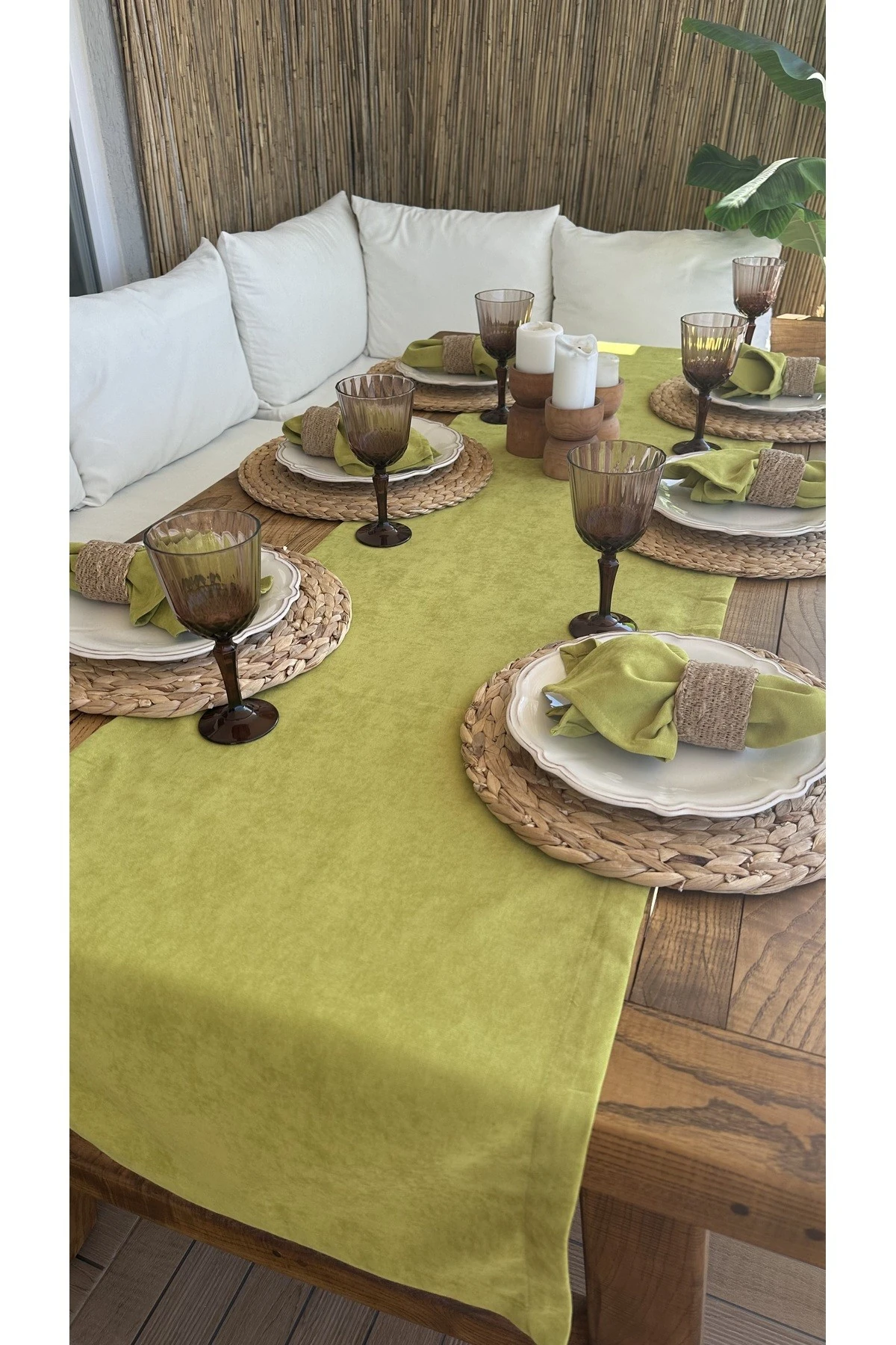 Kadife Dokulu Dertsiz Yağ Yeşili Runner