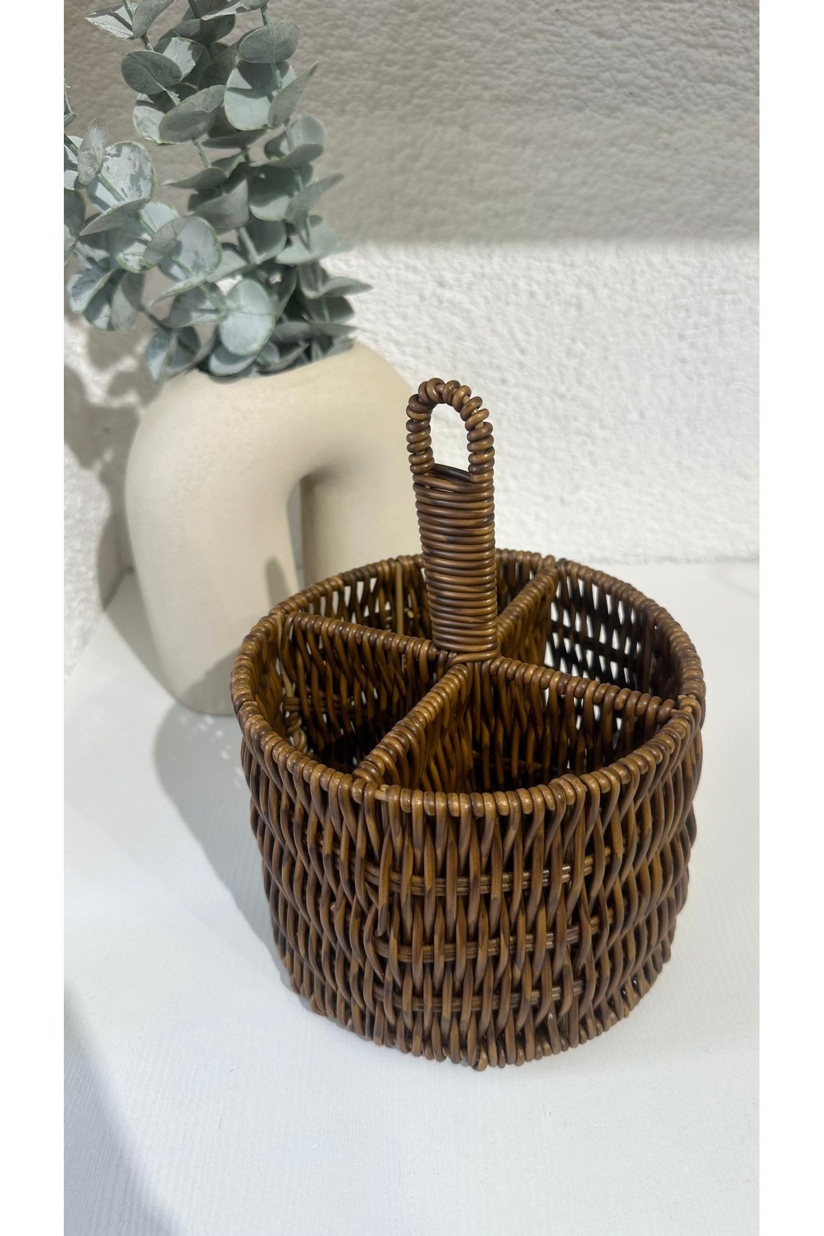 Rattan Kahverengi Bölmeli Düzenleyici Organizer Kaşıklık