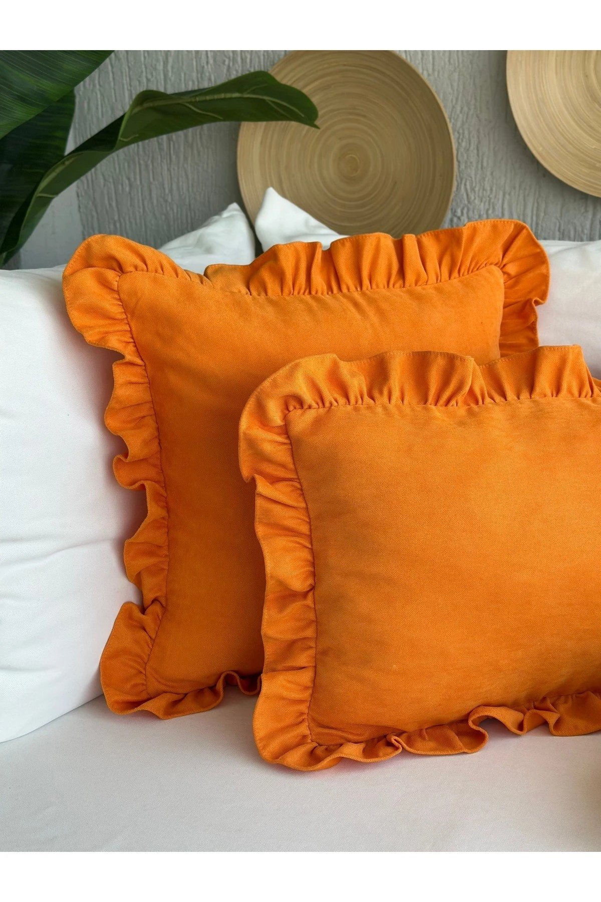 Vintage Turuncu Fırfırlı Kırlent Kılıfı 1 Ad