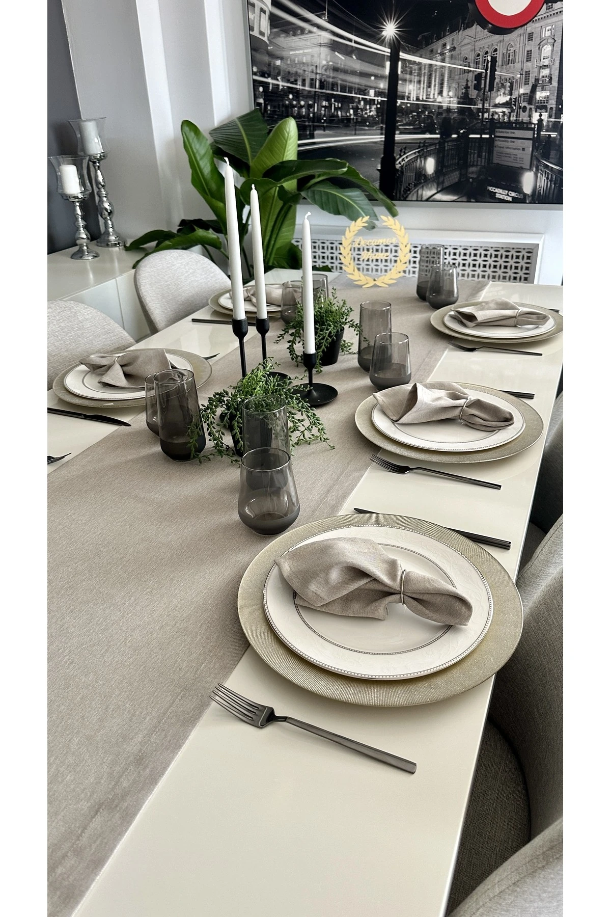 Thick Linen Bej Dertsiz Uzun Runner