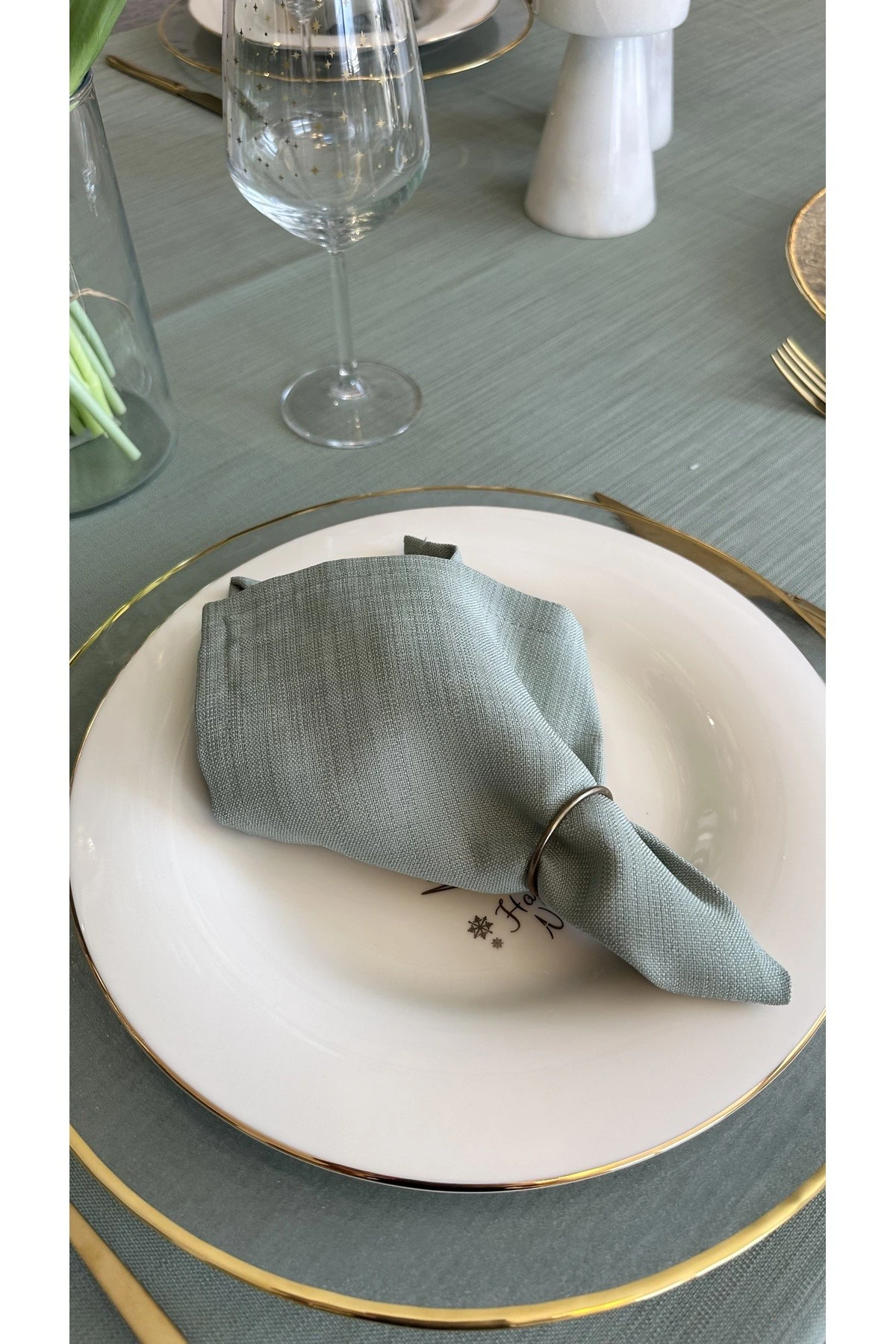 6 Adet Keten Dokulu Kumaş Peçete - 4