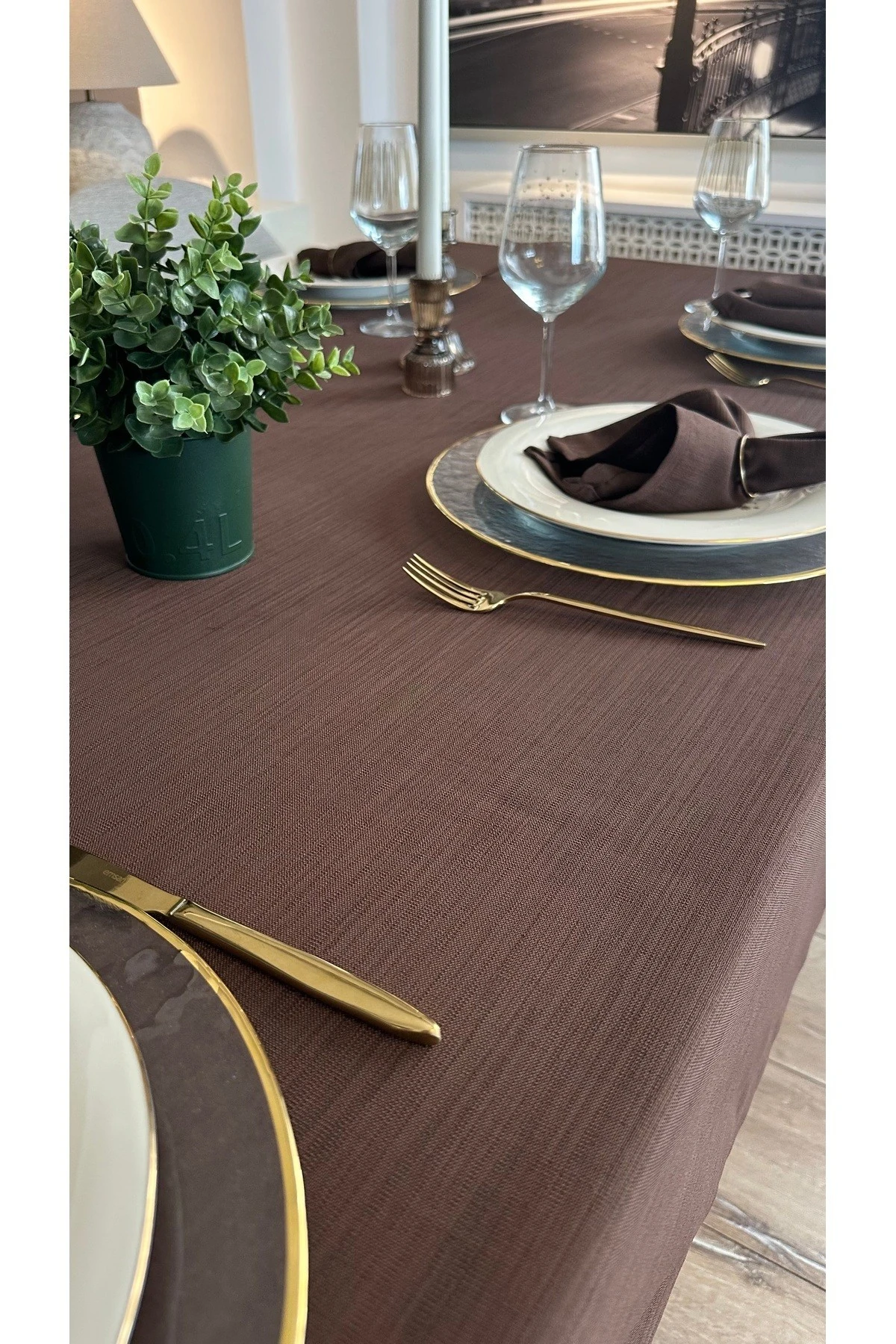 Keten Dokulu Dertsiz Masa Örtüsü Düz Model - 6