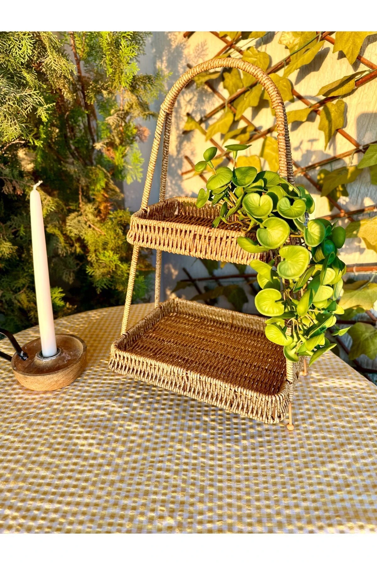Rattan 2 Katlı Sunumluk Düzenleyici