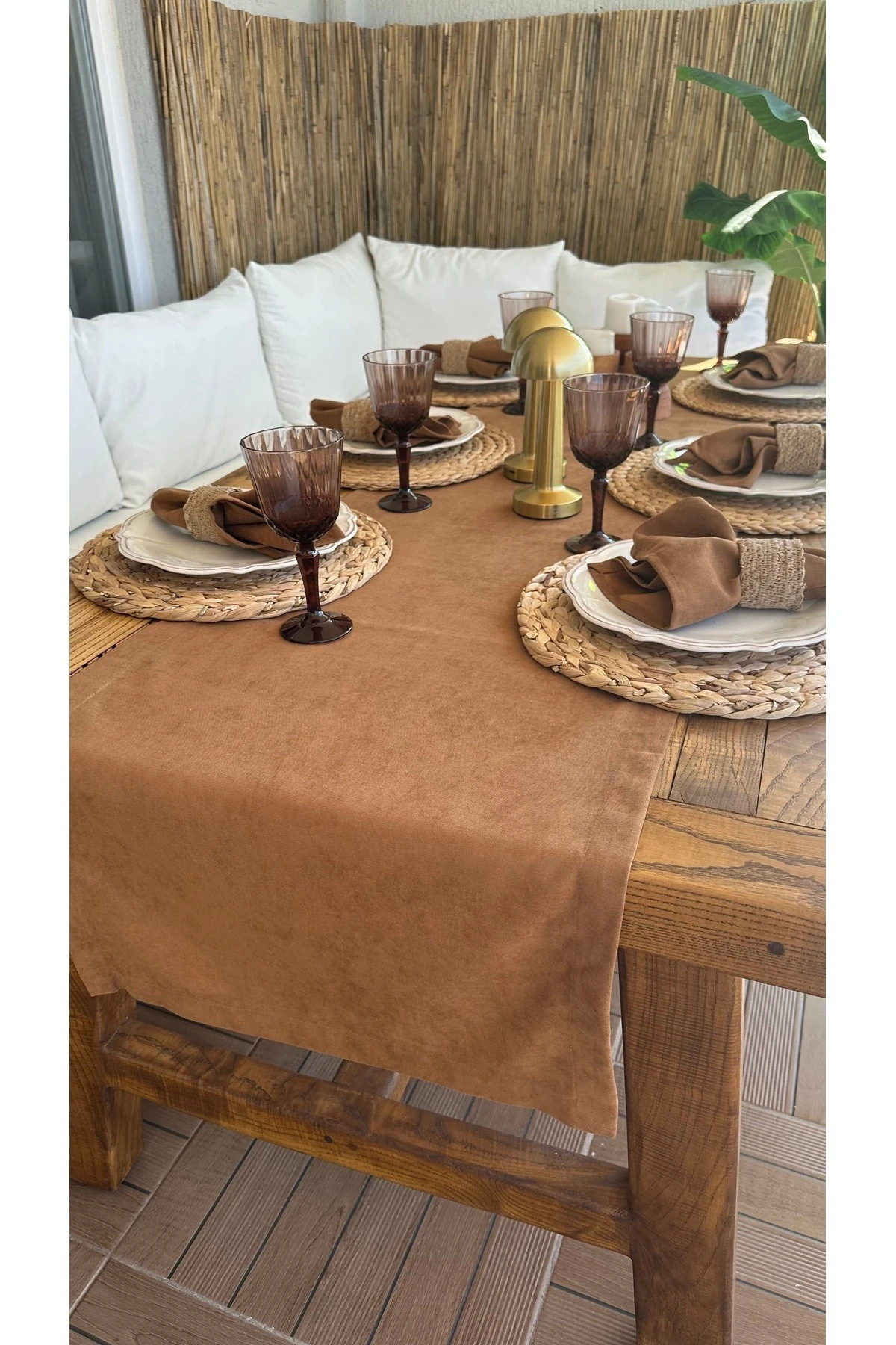 Kadife Dokulu Dertsiz Çikolata Kahve Runner 1 ad