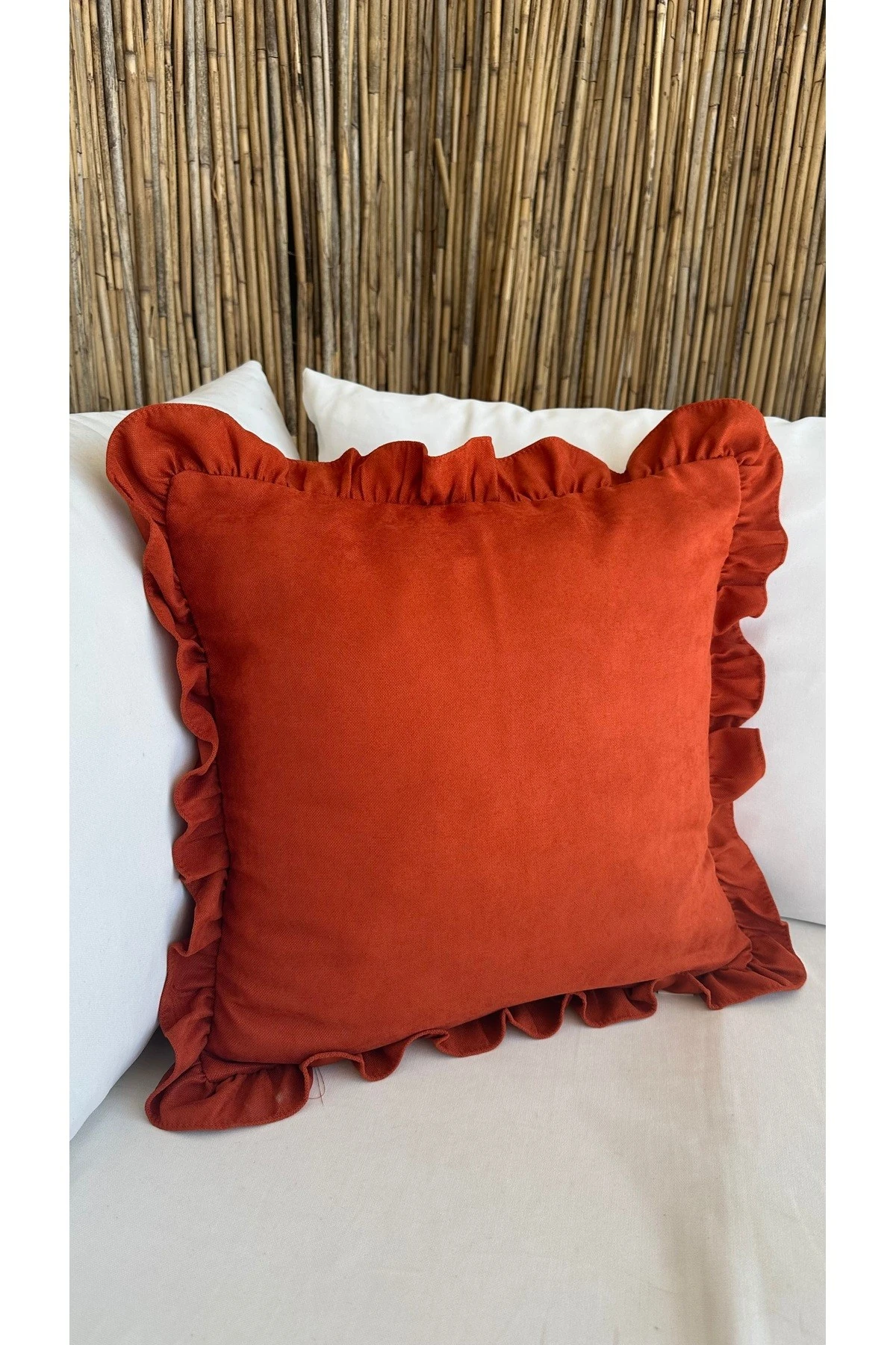 Vintage Fırfırlı Koyu Kiremit Kırlent Kılıfı 1 ad