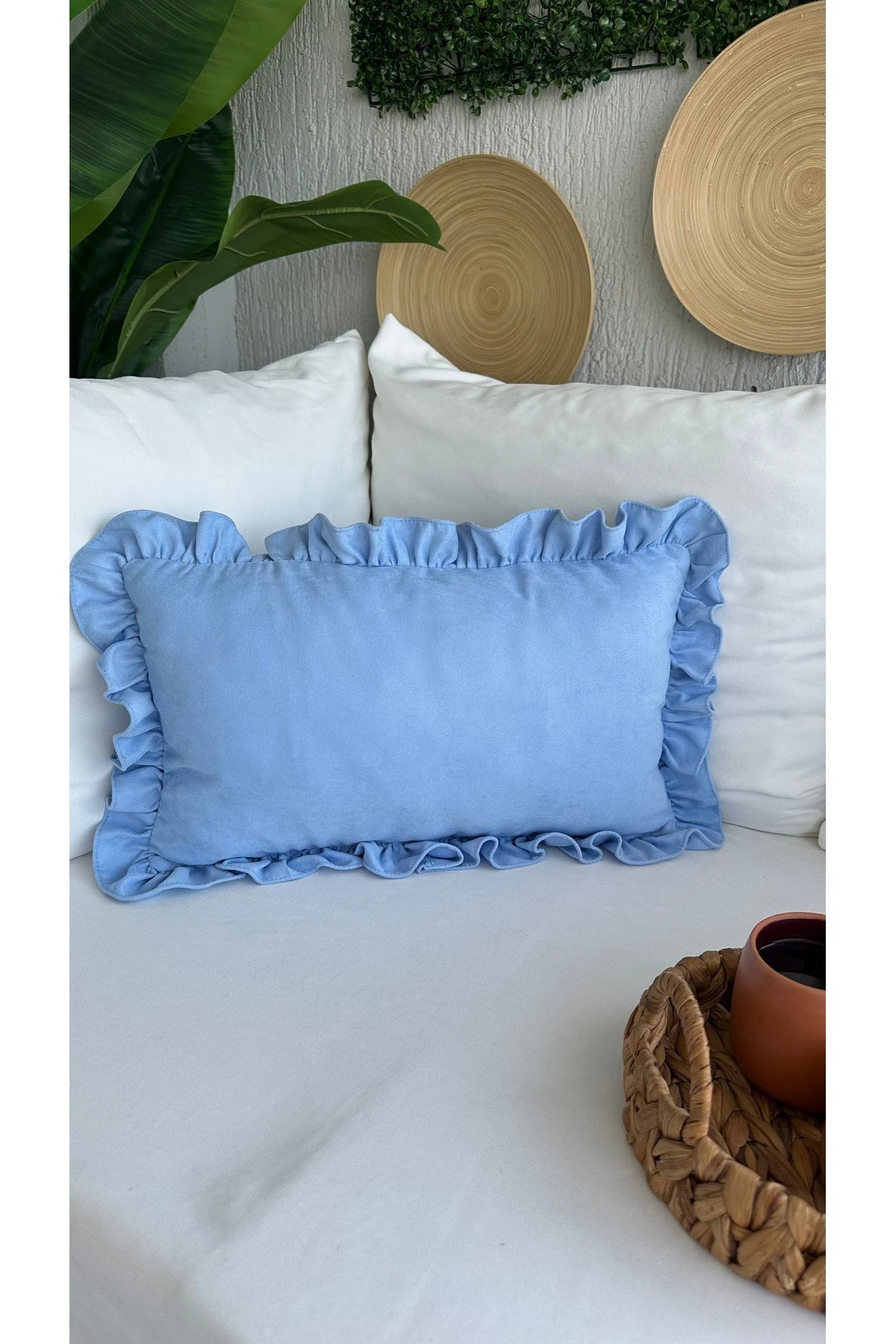 Vıntage Fırfırlı Mavi Kırlent Kılıfı 1 Ad