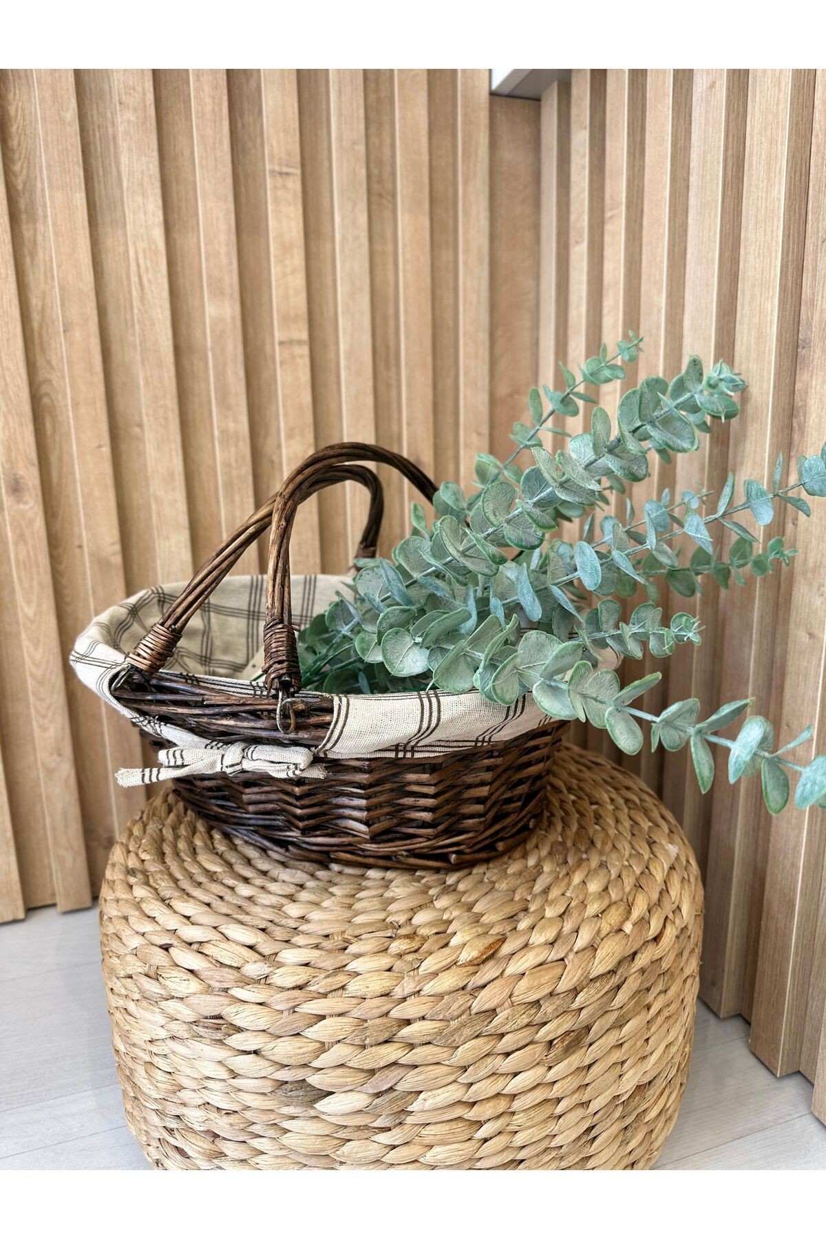 Rattan Kulplu Kahverengi Sepet