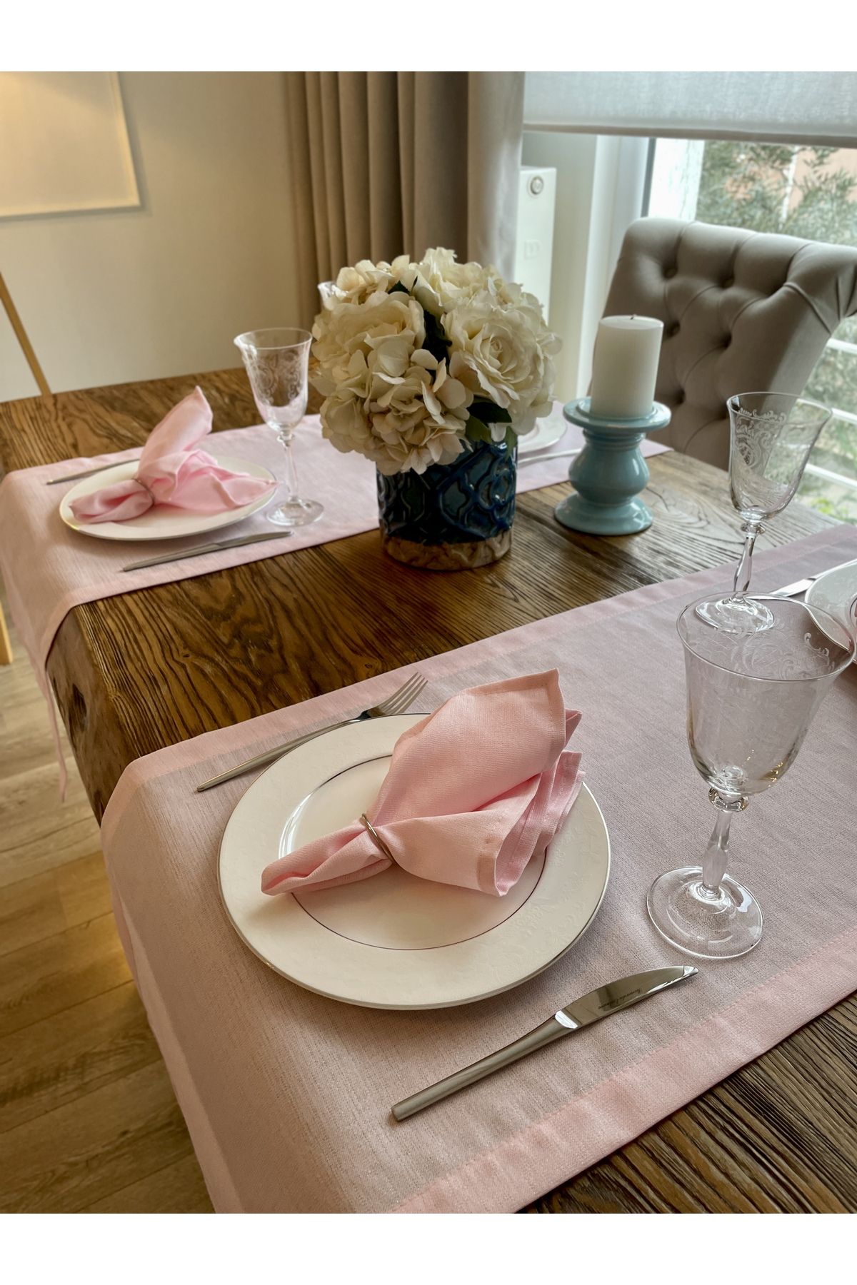 Keten Dokulu Simli Şeker Pembe Runner